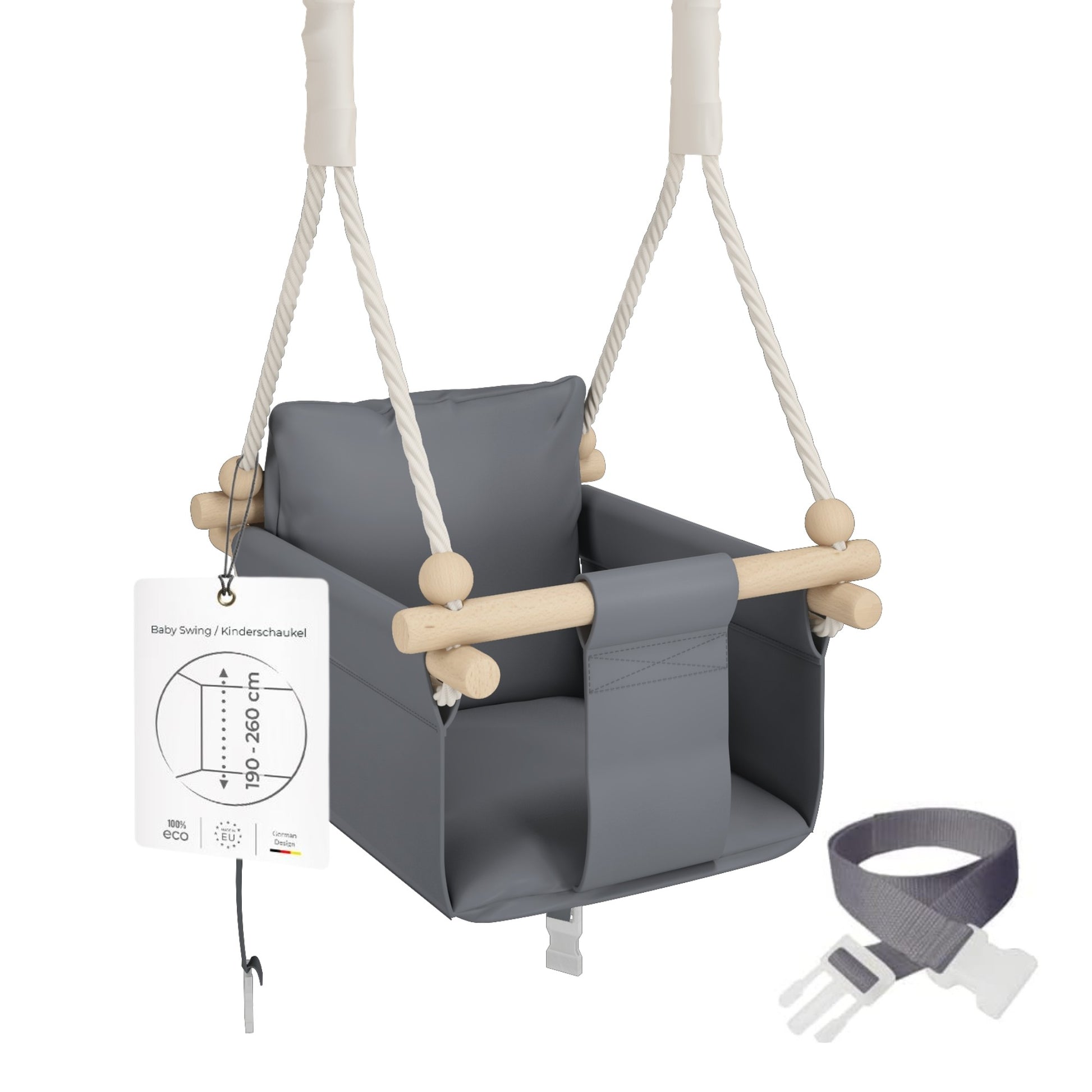 MAMOI® Wooden baby swing seat for toddlers Grey, Indoor toddler swings chair from birth, Kids baby bouncer for garden, Child rocker swing set from 8 months-0