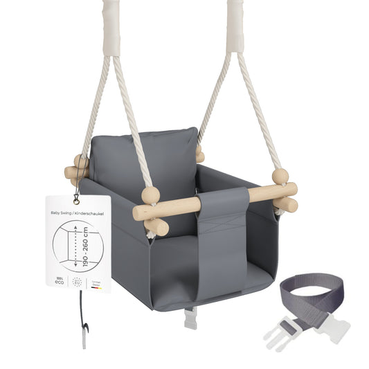 MAMOI® Wooden baby swing seat for toddlers Grey, Indoor toddler swings chair from birth, Kids baby bouncer for garden, Child rocker swing set from 8 months-0