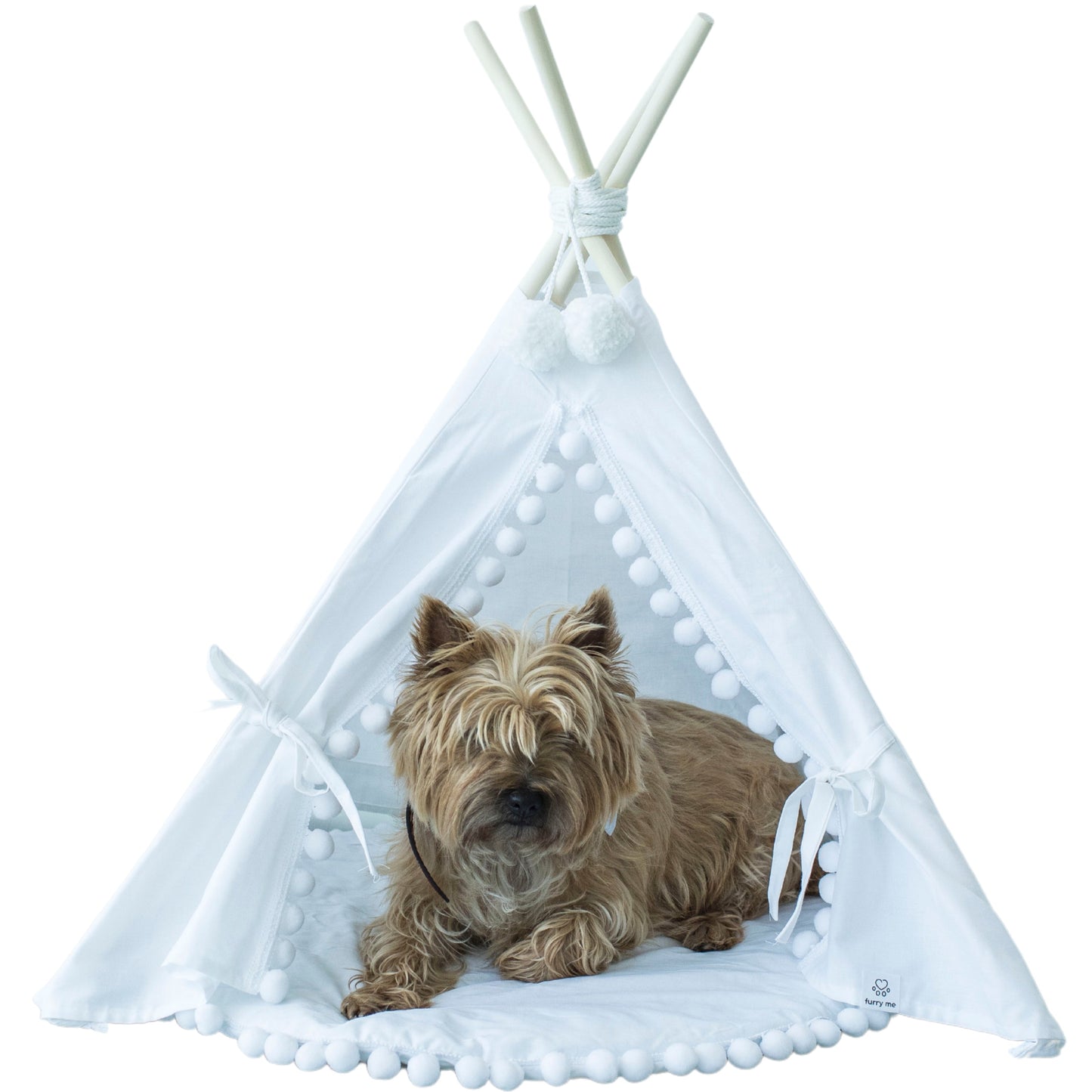 MINICAMP Cat Teepee & Dog Tent in White with Pompoms – Size S, M, L