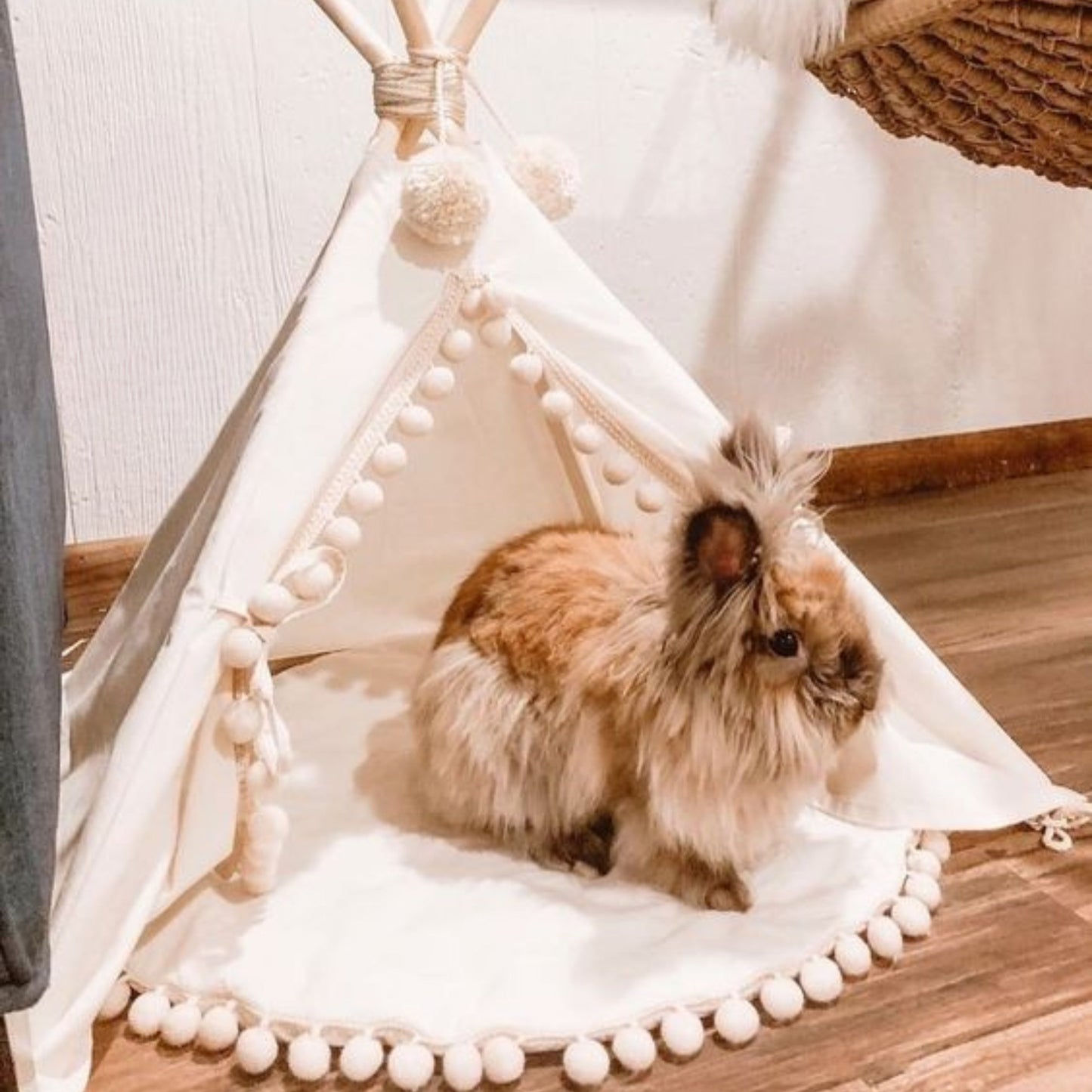 MINICAMP Rabbit Teepee, Bunny Bed in Ecru with Pompoms – Size XS