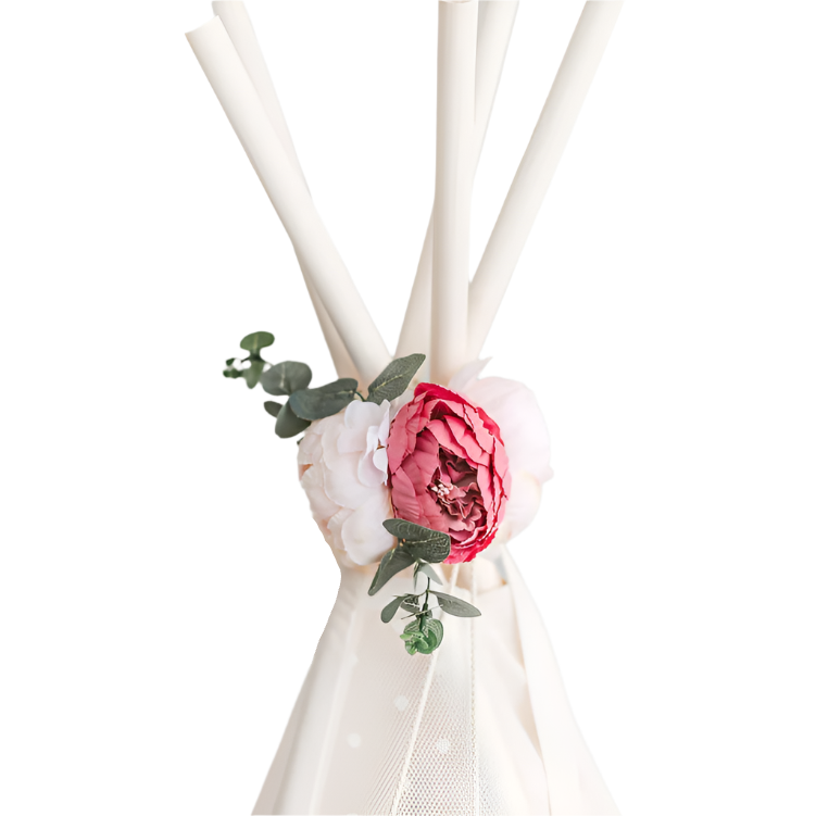 MINICAMP Pfingstrosen-Blumengirlande für Tipi &amp; Kinderzimmer-Dekor | Weiß &amp; Rosa