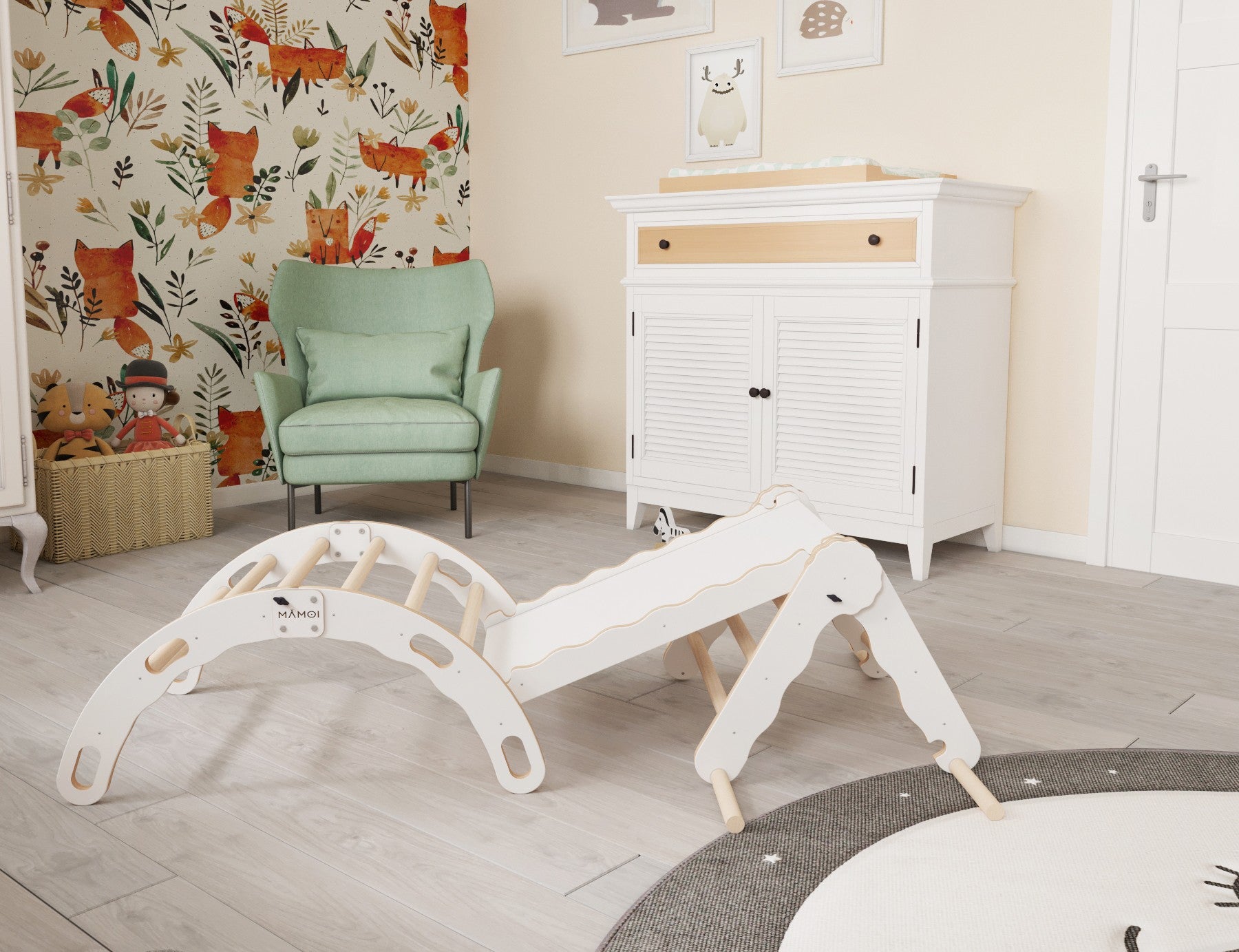 MAMOI® Set: Climbing triangle + Cradle + Slide for children | Climbing frame and slide for kids minimalist design | Yarnwood triangle for toddlers with slide 100% ECO | Made in EU-2