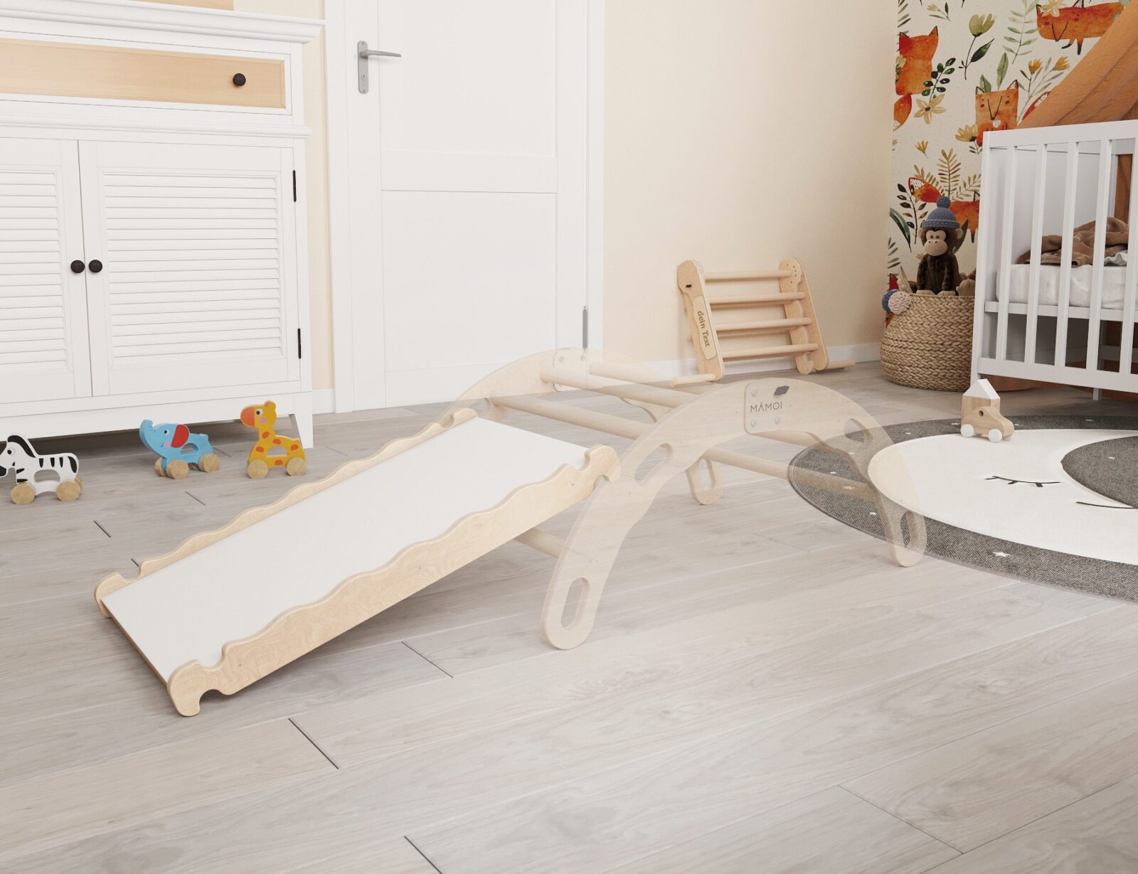 MAMOI® Wooden slide for climbing frame, Indoor baby gym accessories for kids, Small and big toddler slide for climbing triangle, Outdoor child's slides for garden, Childrens montessori toys - mezetto