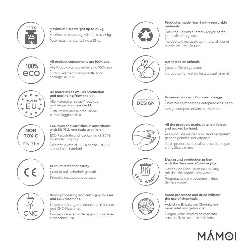 MAMOI® Wooden baby swing seat for toddlers Grey, Indoor toddler swings chair from birth, Kids baby bouncer for garden, Child rocker swing set from 8 months-3