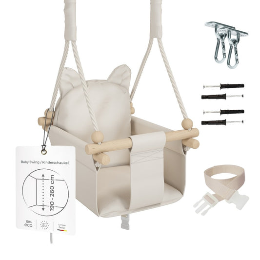 MAMOI® Wooden baby swing seat for toddlers Beige, Indoor toddler swings chair from birth, Kids baby bouncer for garden, Child rocker swing set from 8 months-0