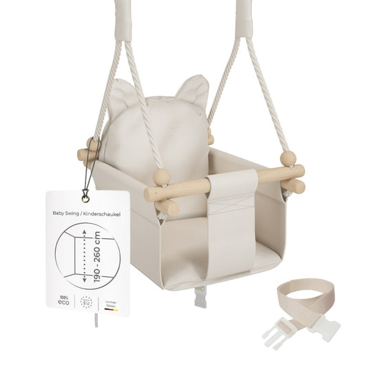 MAMOI® Wooden baby swing seat for toddlers Beige, Indoor toddler swings chair from birth, Kids baby bouncer for garden, Child rocker swing set from 8 months-0