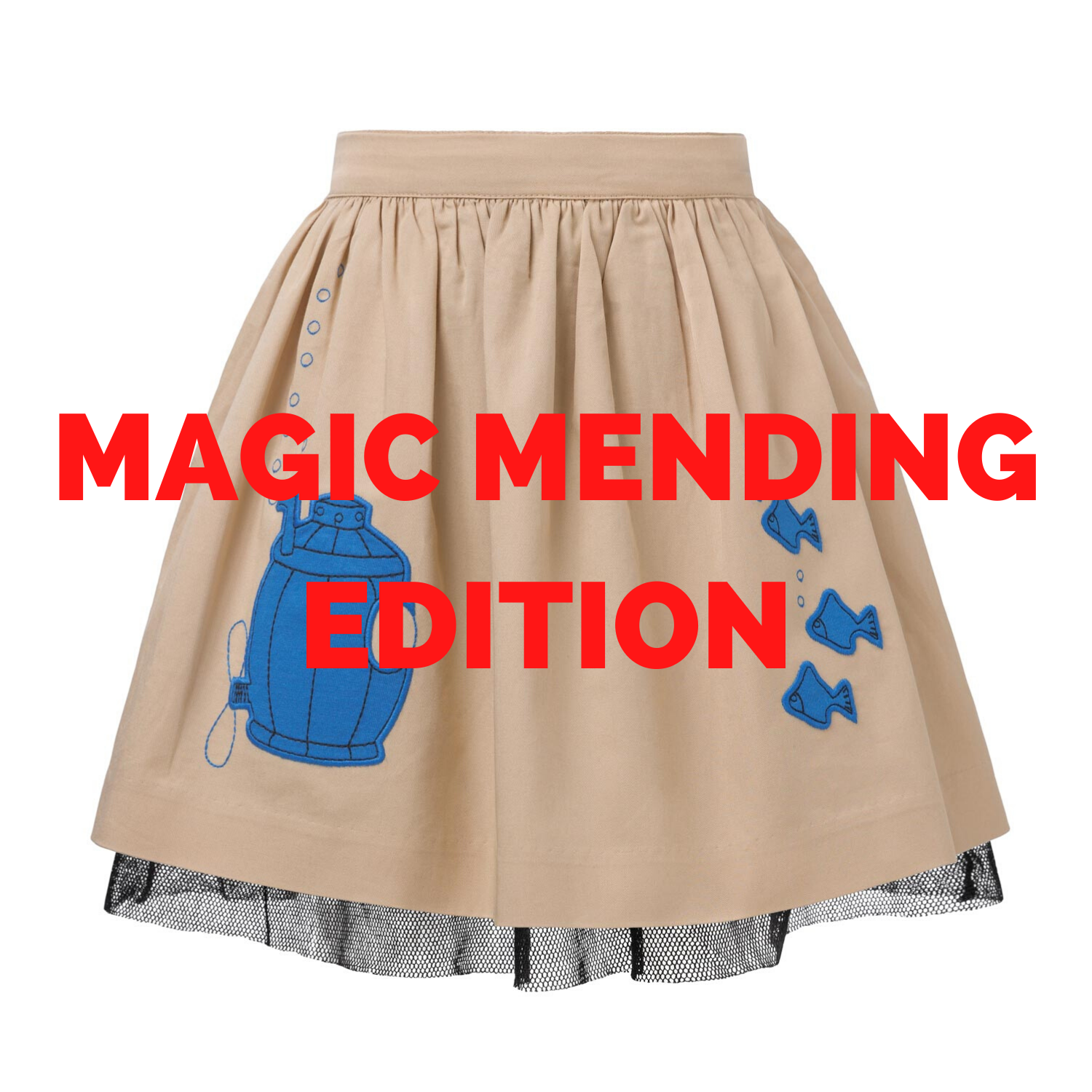 MAGIC MENDING PRELOVED Beige Cotton Skirt with Submarine, 8 years-1