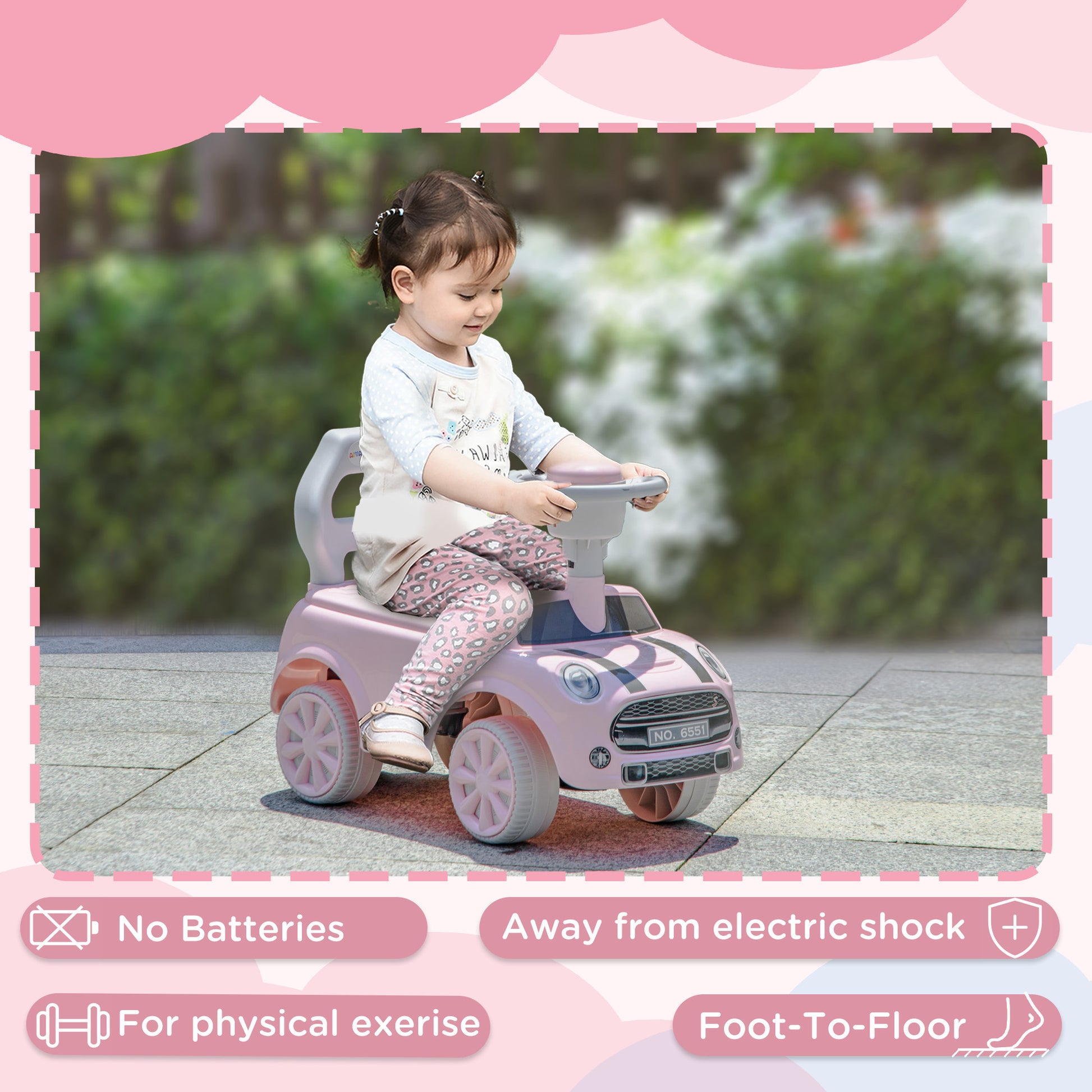 AIYAPLAY Foot To Floor Ride On Car Sliding Car with Air Horn, Anti-Over-Backwards, 18 to 36 Months in Pink-4