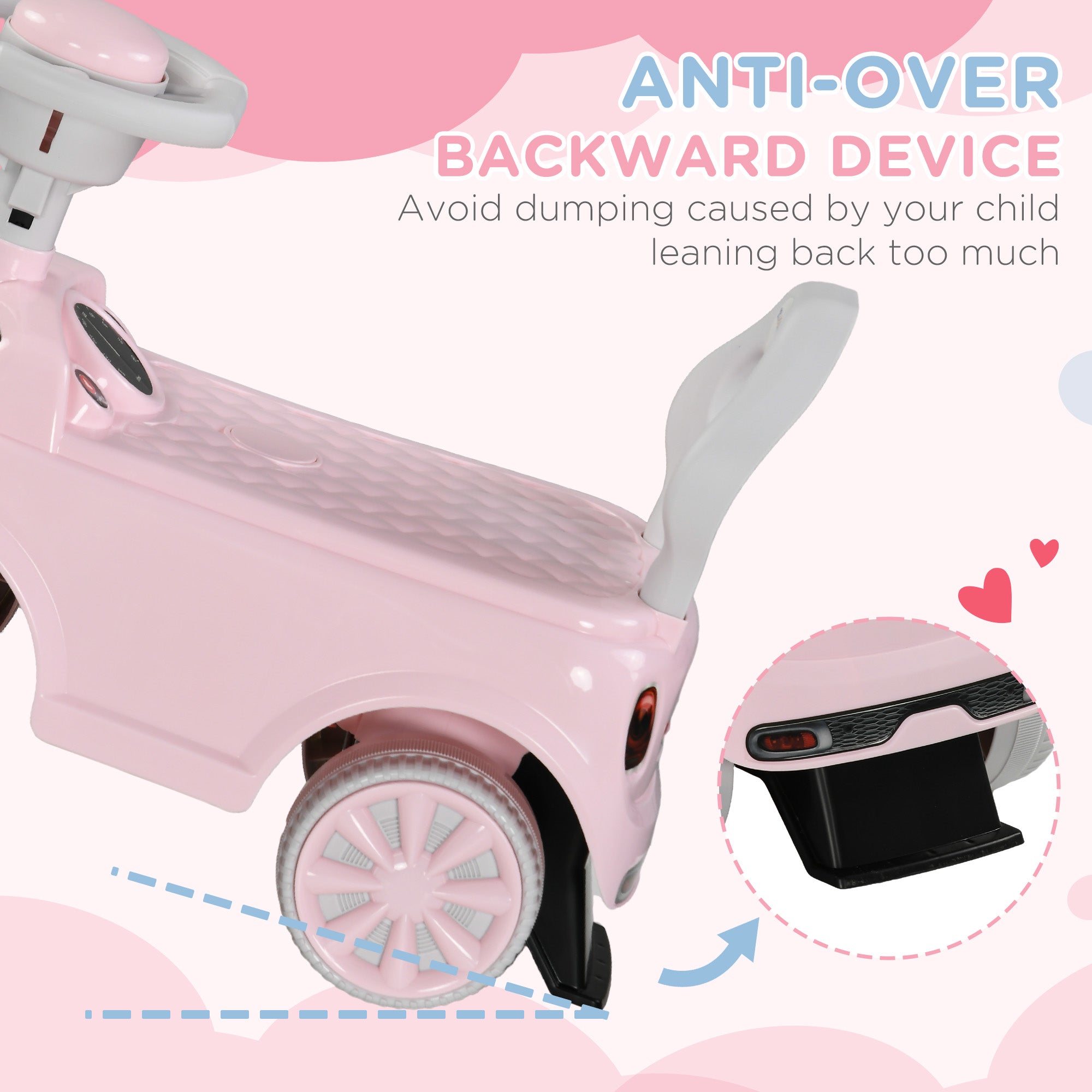AIYAPLAY Foot To Floor Ride On Car Sliding Car with Air Horn, Anti-Over-Backwards, 18 to 36 Months in Pink-2