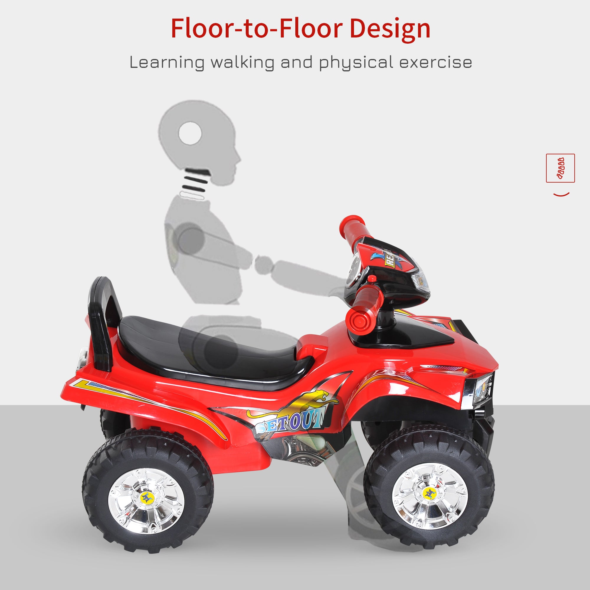 Kids Ride On Quad Bike, 60Lx38Wx42H cm in Red | HOMCOM-4
