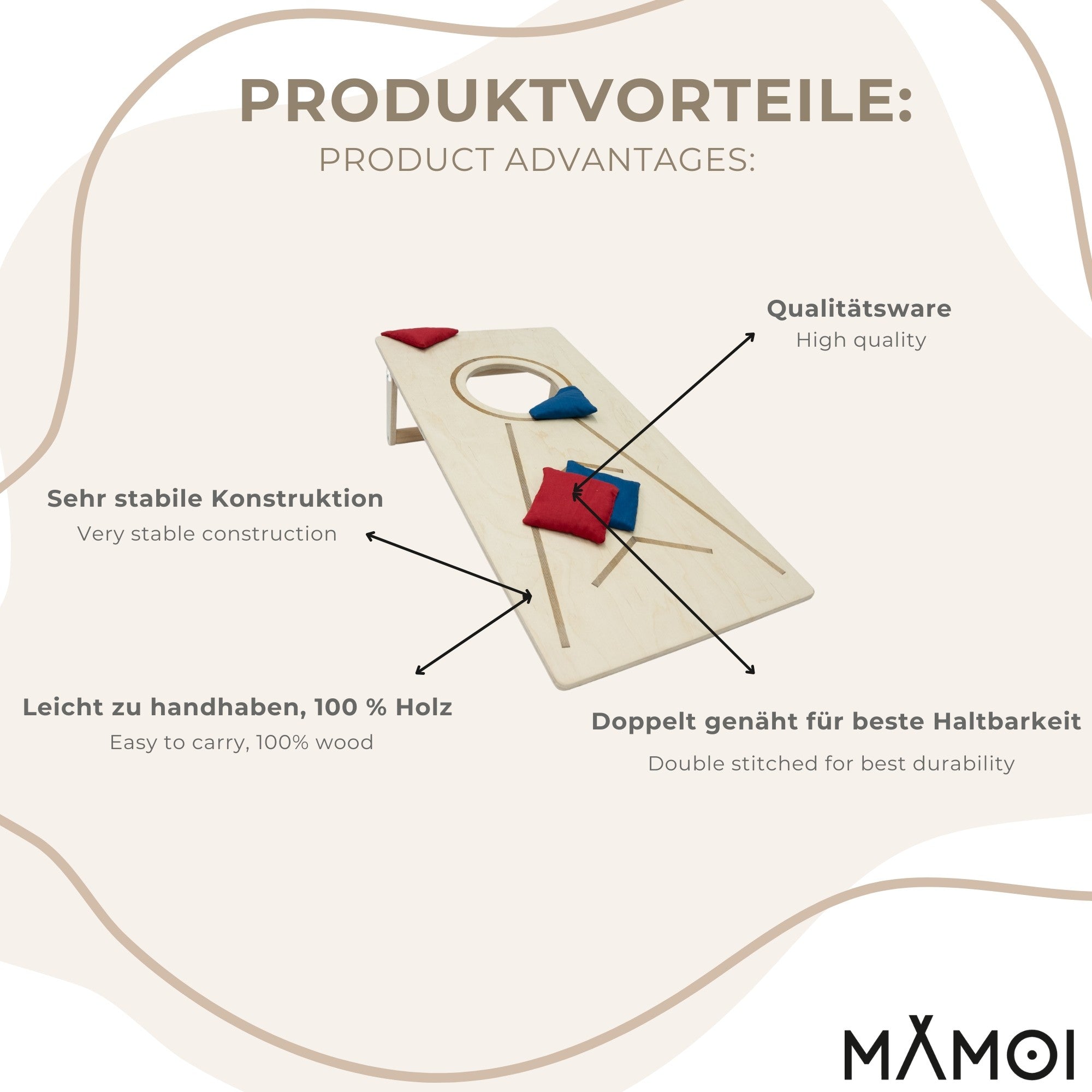 MAMOI® Cornhole Party Games Outdoor Indoor, Beach Game | Throwing Game for Children and Adults Including Sack Hole Bags.-2