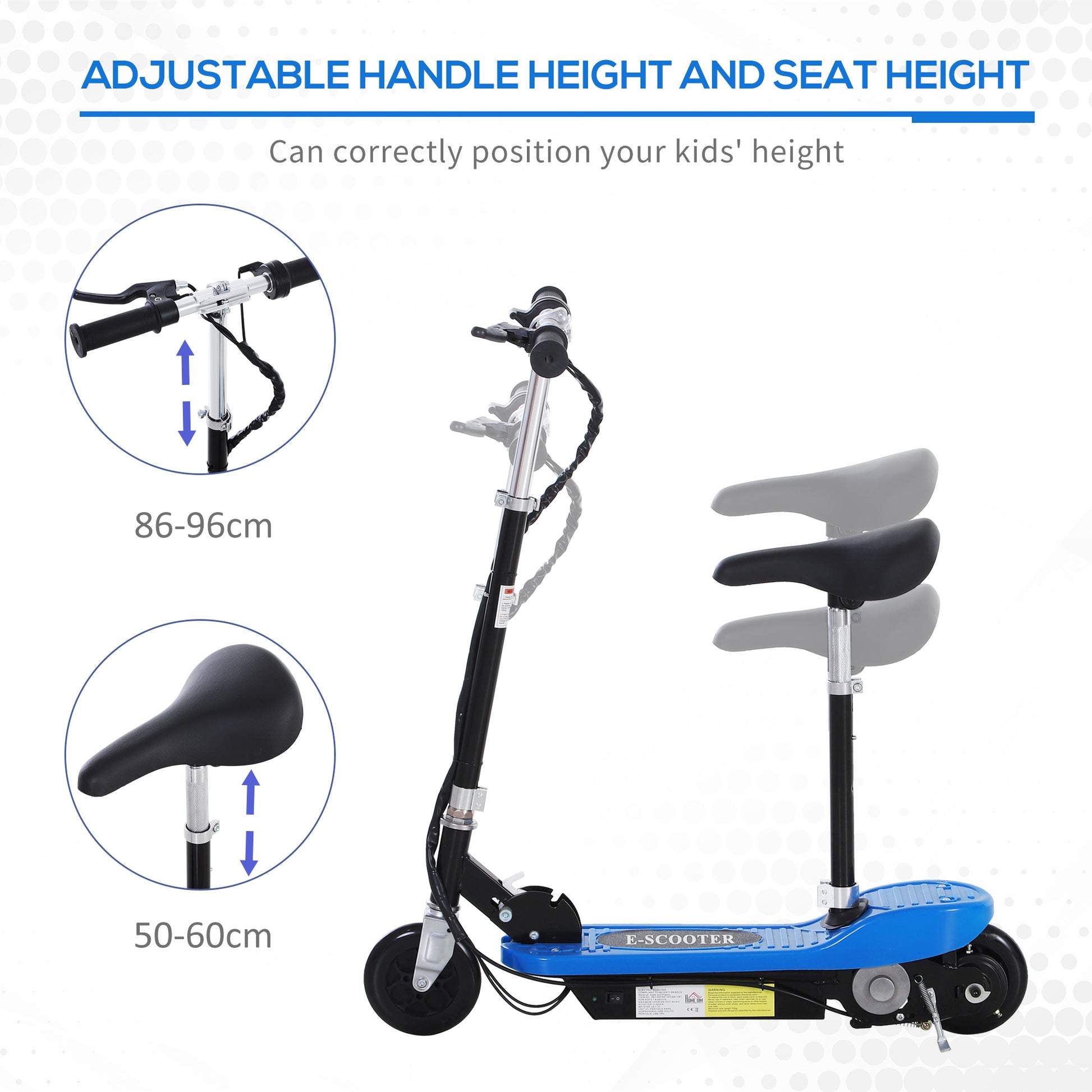 HOMCOM Outdoor Ride On Powered Scooter for kids Sporting Toy 120W Motor Bike 2 x 12V Battery in Blue-4