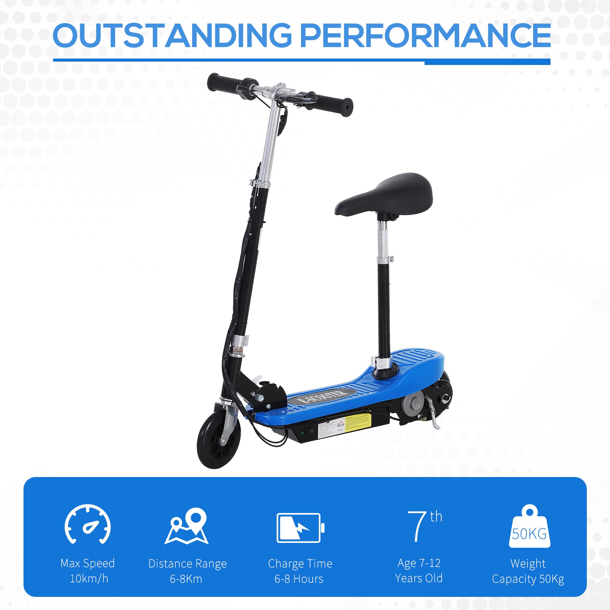 HOMCOM Outdoor Ride On Powered Scooter for kids Sporting Toy 120W Motor Bike 2 x 12V Battery in Blue-2