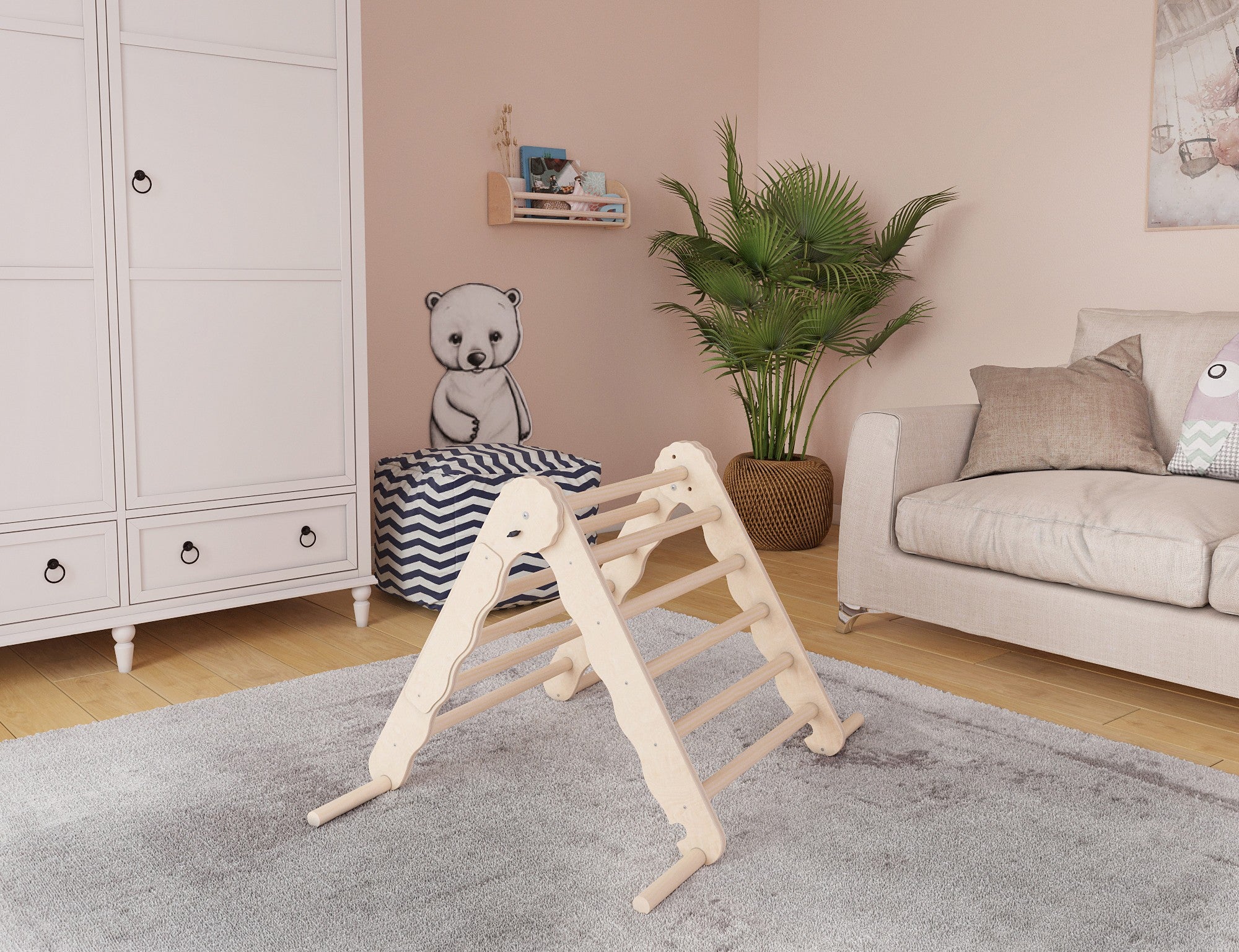 MAMOI® Indoor climbing triangle for kids, Baby climbing frame, Wooden toddler gym for children outside and outdoor, Frames montessori toys for toddlers age 1-3-1