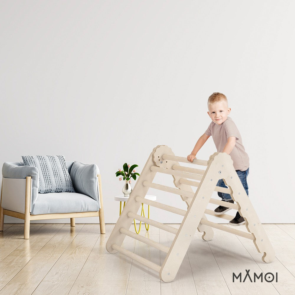 MAMOI® Indoor climbing triangle for kids, Baby climbing frame, Wooden toddler gym for children outside and outdoor, Frames montessori toys for toddlers age 1-3-5