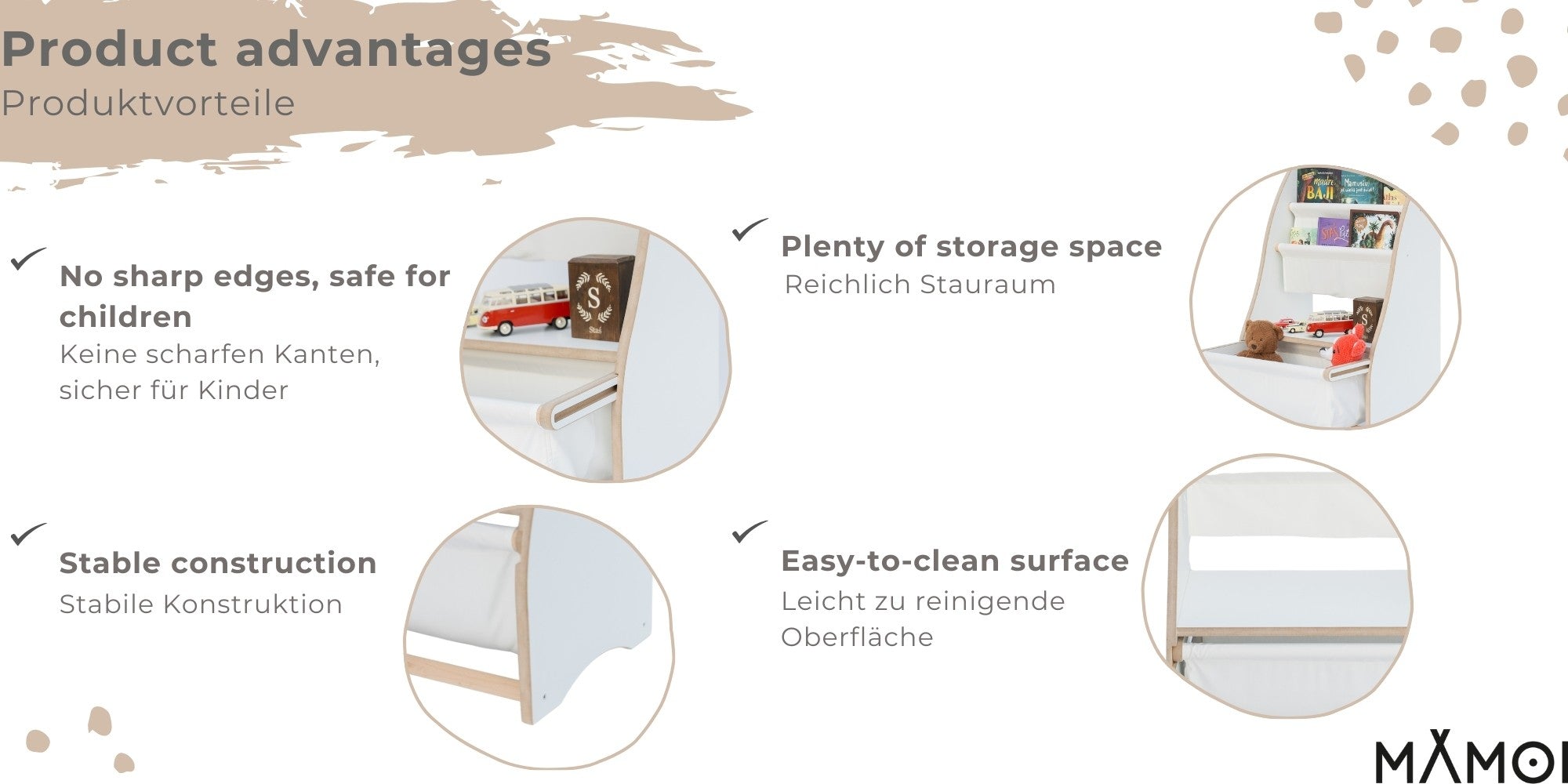 MAMOI® bookshelf for children, book shelf, wall shelf, children's bookshelf, book box for children's room, wooden book bench, children's furniture for small children-3