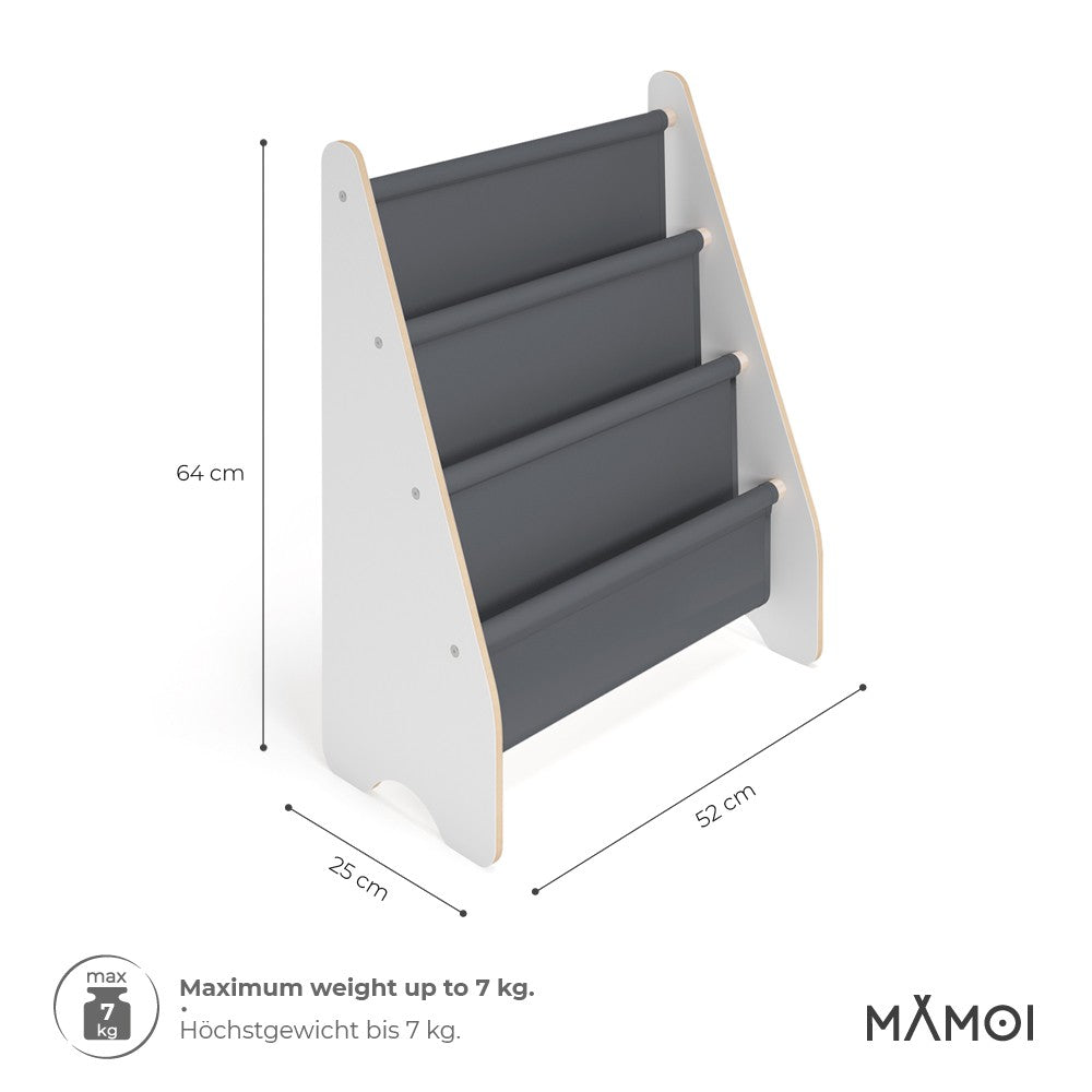 MAMOI® Book shelf for kids Grey, Bookcase for childrens room, Small bookshelf for toddler, Child bookcases and shelves, Wall stand storage and furniture for bedroom-2