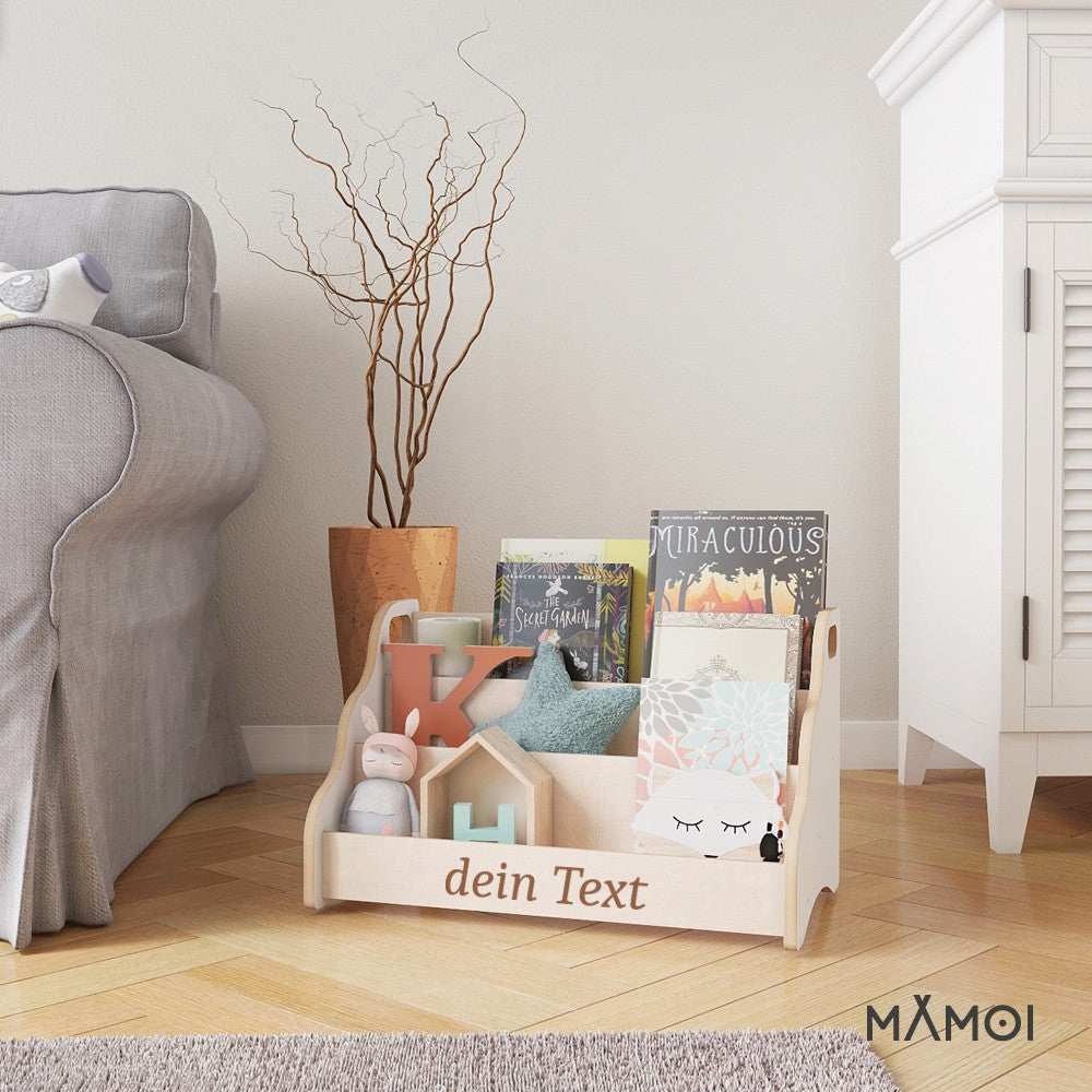 MAMOI® Personalised book shelf for kids, Bookcase with name embroidered for childrens room, Small bookshelf for toddler, Child bookcases and shelves, Wall stand storage and furniture for bedroom-4