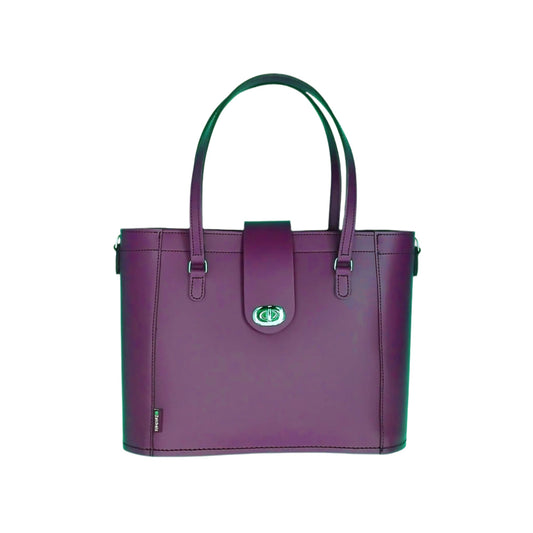 Leather Mini Twist Lock Shopper Bag - Purple-0