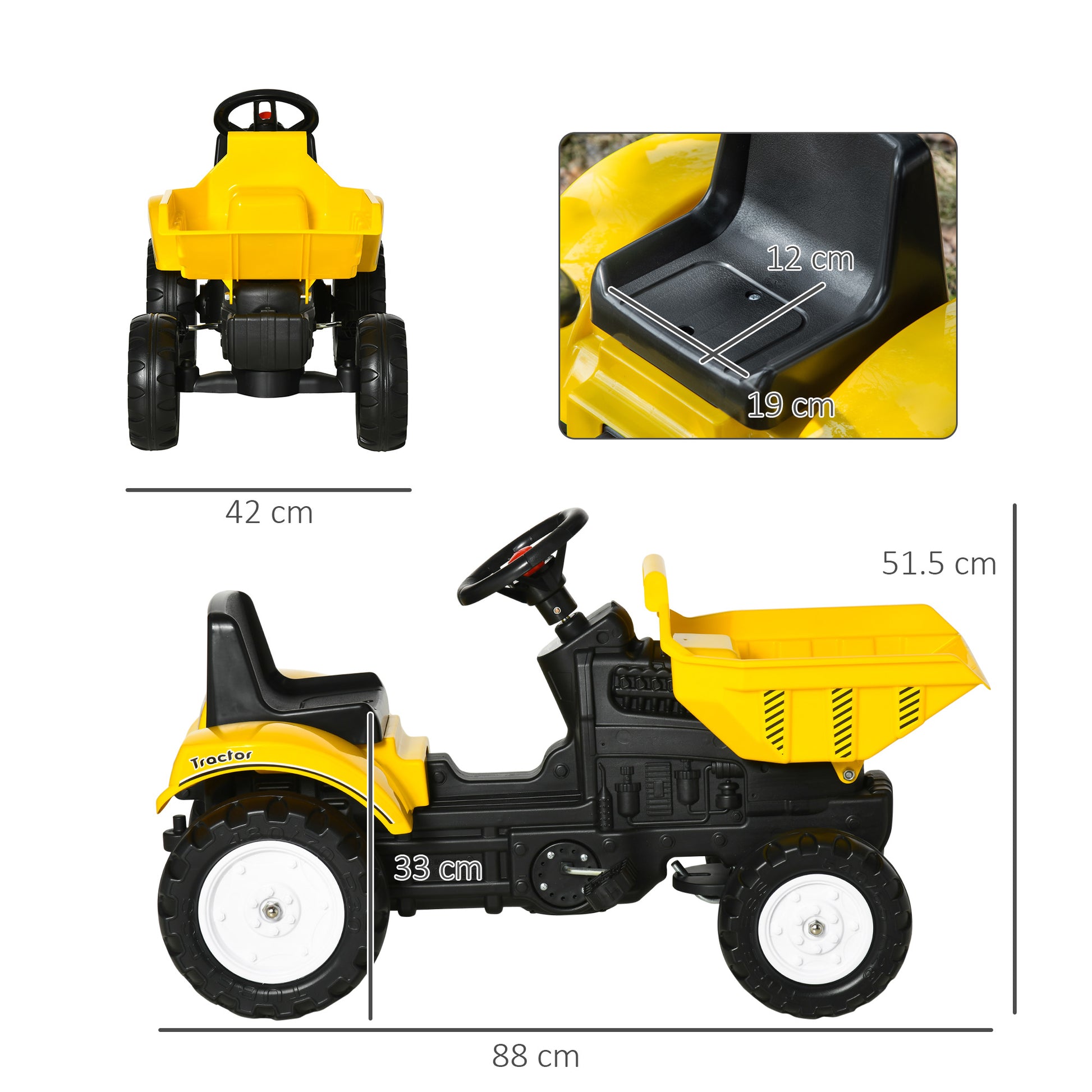 HOMCOM Kids Ride on Tractor No Power Pedal Go Kart with Manual Control Bucket for 3-6 Years Old-1