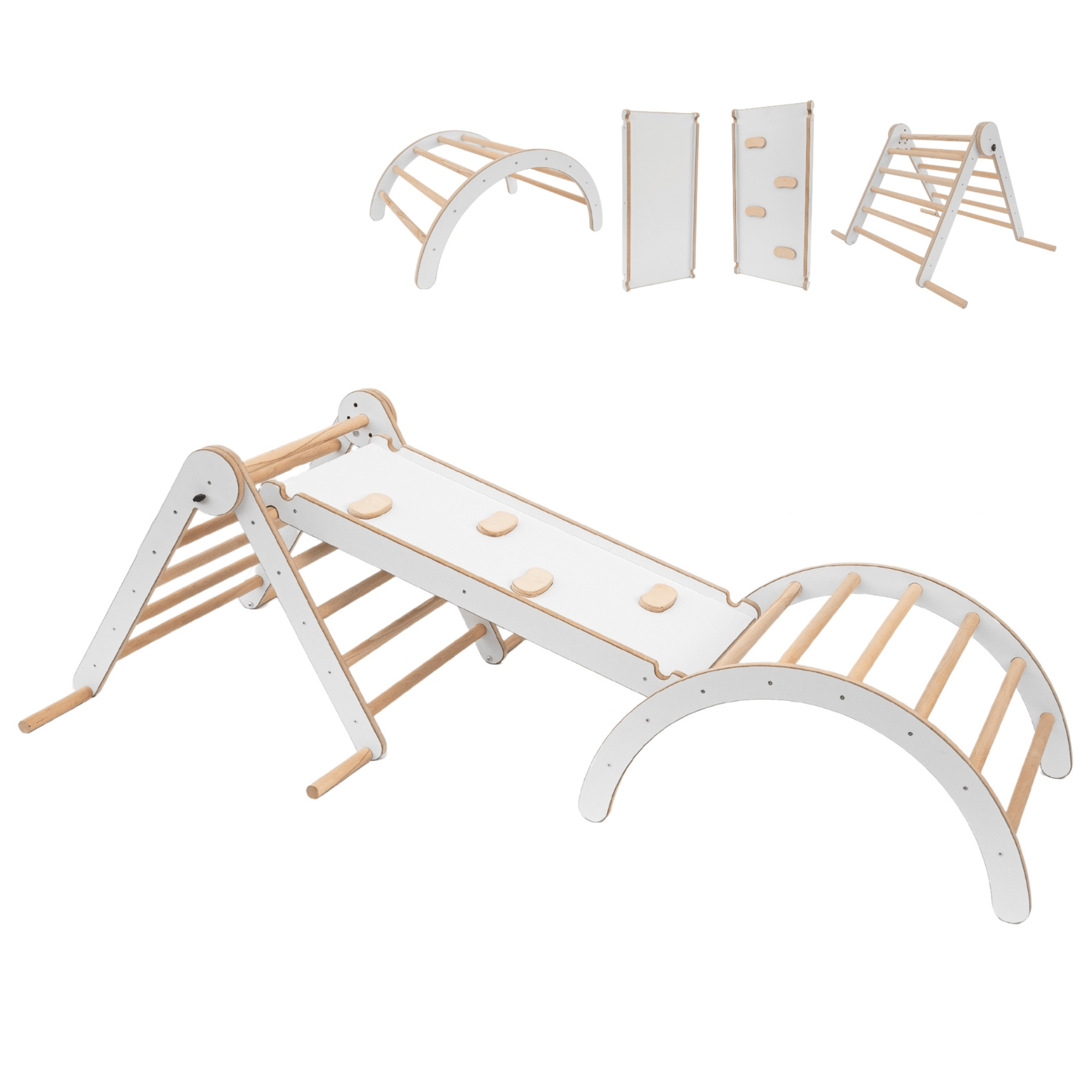 Set: climbing triangle + cradle + slide for children | Climbing frame and slide for kids minimalist design | Yarnwood triangle for toddlers with slide 100% ECO | Made in EU-0