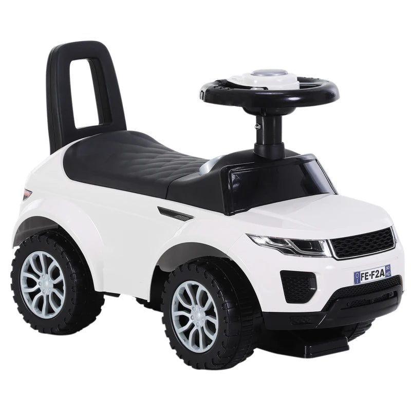 3-in-1 Ride On Car for Toddlers, Foot to Floor Slider with Horn, Steering Wheel and Under Seat Storage in White | HOMCOM-0