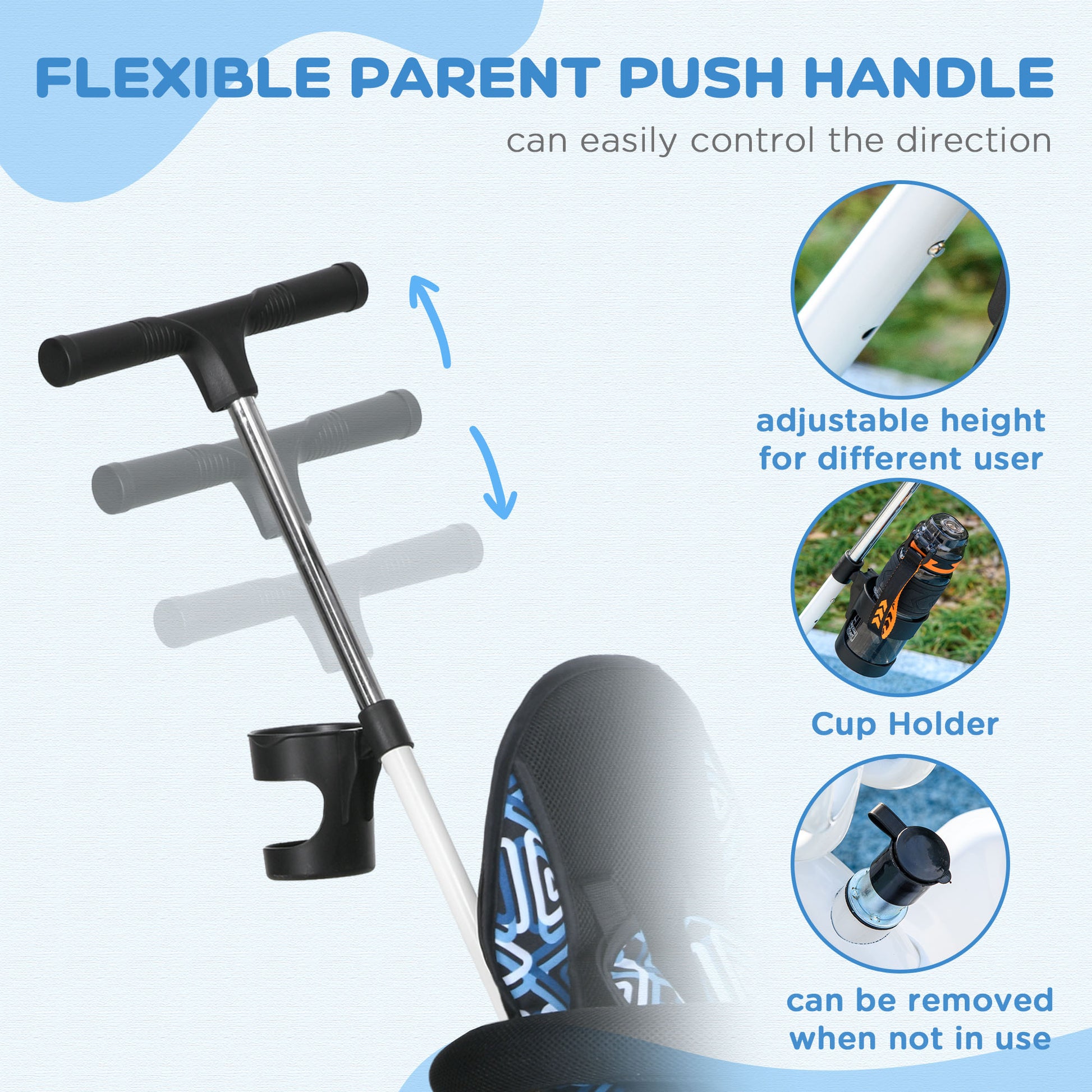 4 in 1 Tricycle for Kids with 5-point harness straps, Removable Canopy, Blue | HOMCOM-4