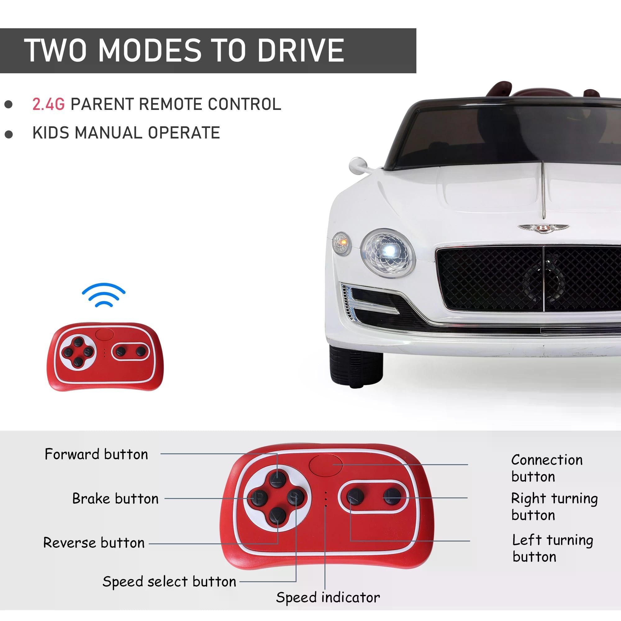Bentley Kiddie Cruiser: 12V Ride-On with LED Illumination, MP3 Player, Youthful Thrill on Wheels, White | HOMCOM-4