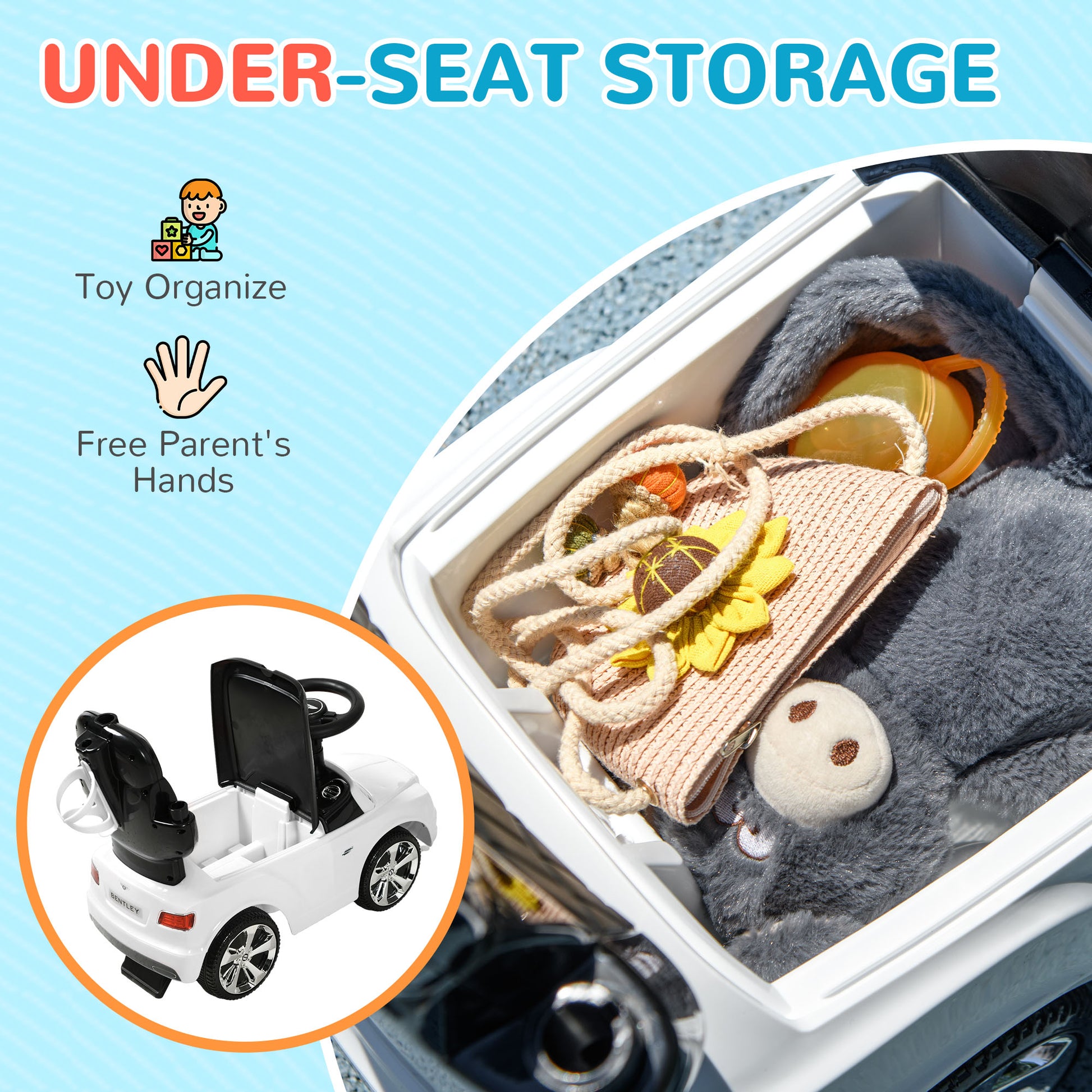 AIYAPLAY Bentley Bentayga Licensed 3-in-1 Baby Push Car,  Ride on Car Sliding Car with Canopy, Horn Music in White-5