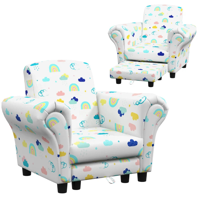 AIYAPLAY 2 Piece Kids Sofa Set with Cloud Design, Wooden Frame, for 1.5-3 Years Old, White-0