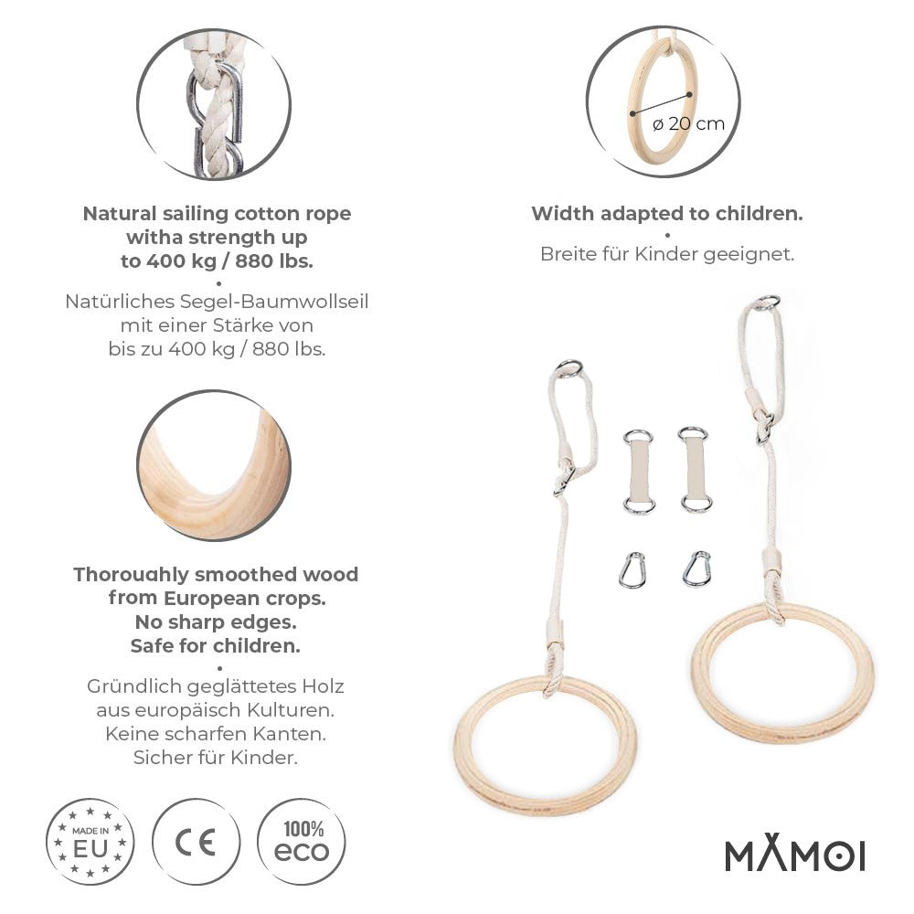 MAMOI® Trapeze bar baby swing, Indoor gymnastic rings, Monkey bars gorilla gym, Gymnastics pull up equipment for kids, Olympic rings and swings for calisthenics-1