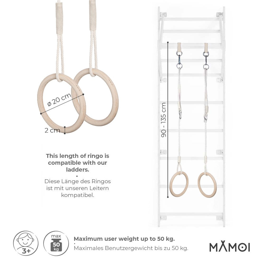 MAMOI® Trapeze bar baby swing, Indoor gymnastic rings, Monkey bars gorilla gym, Gymnastics pull up equipment for kids, Olympic rings and swings for calisthenics-2