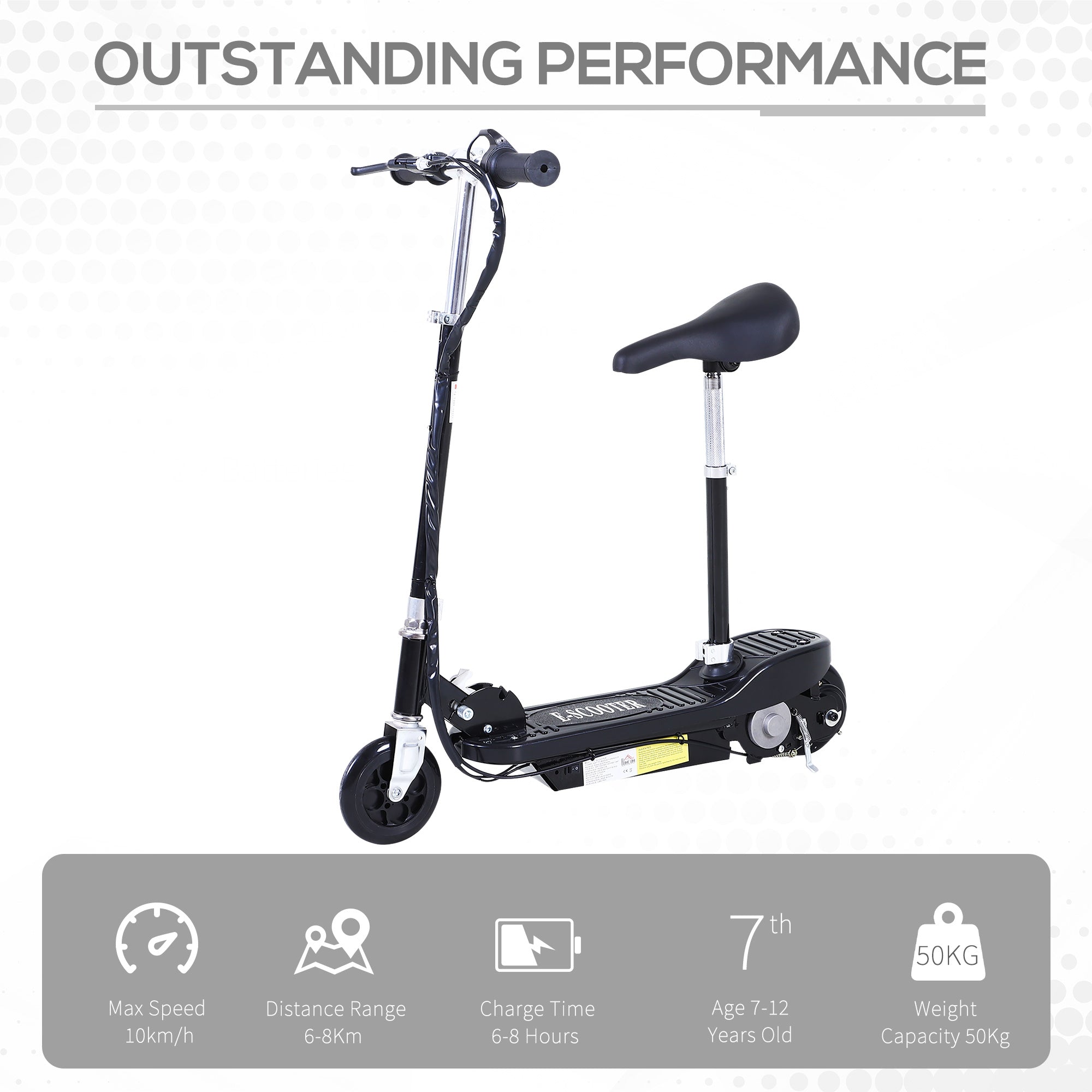 HOMCOM Outdoor Ride On Powered Scooter for kids Sporting Toy 120W Motor Bike 2 x 12V Battery in Black-2