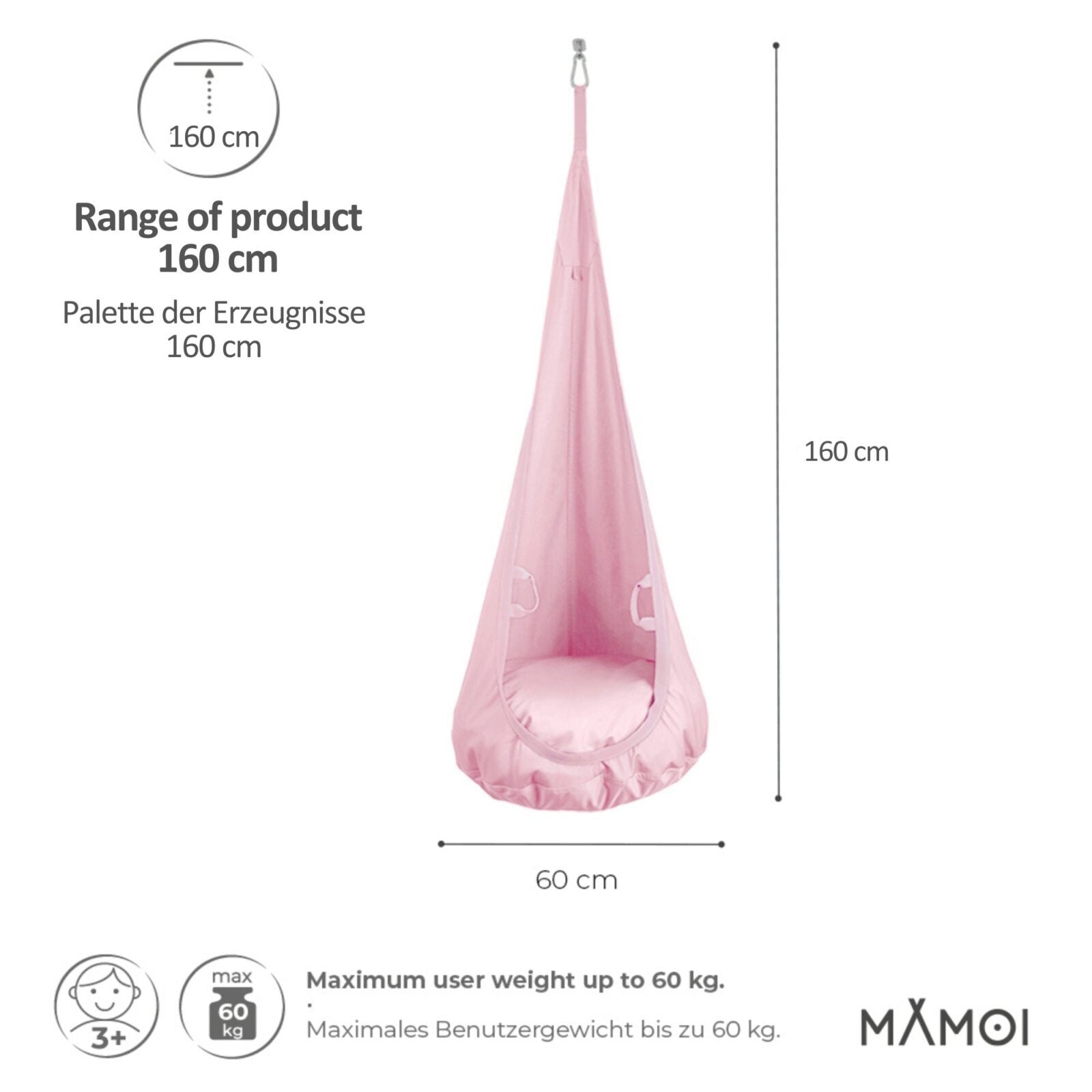 MAMOI® Swing hanging chair Pink, Indoor hammock, Sensory swing seat for bedroom for kids, Child door swinging nest for autism, Garden egg swings for children-1
