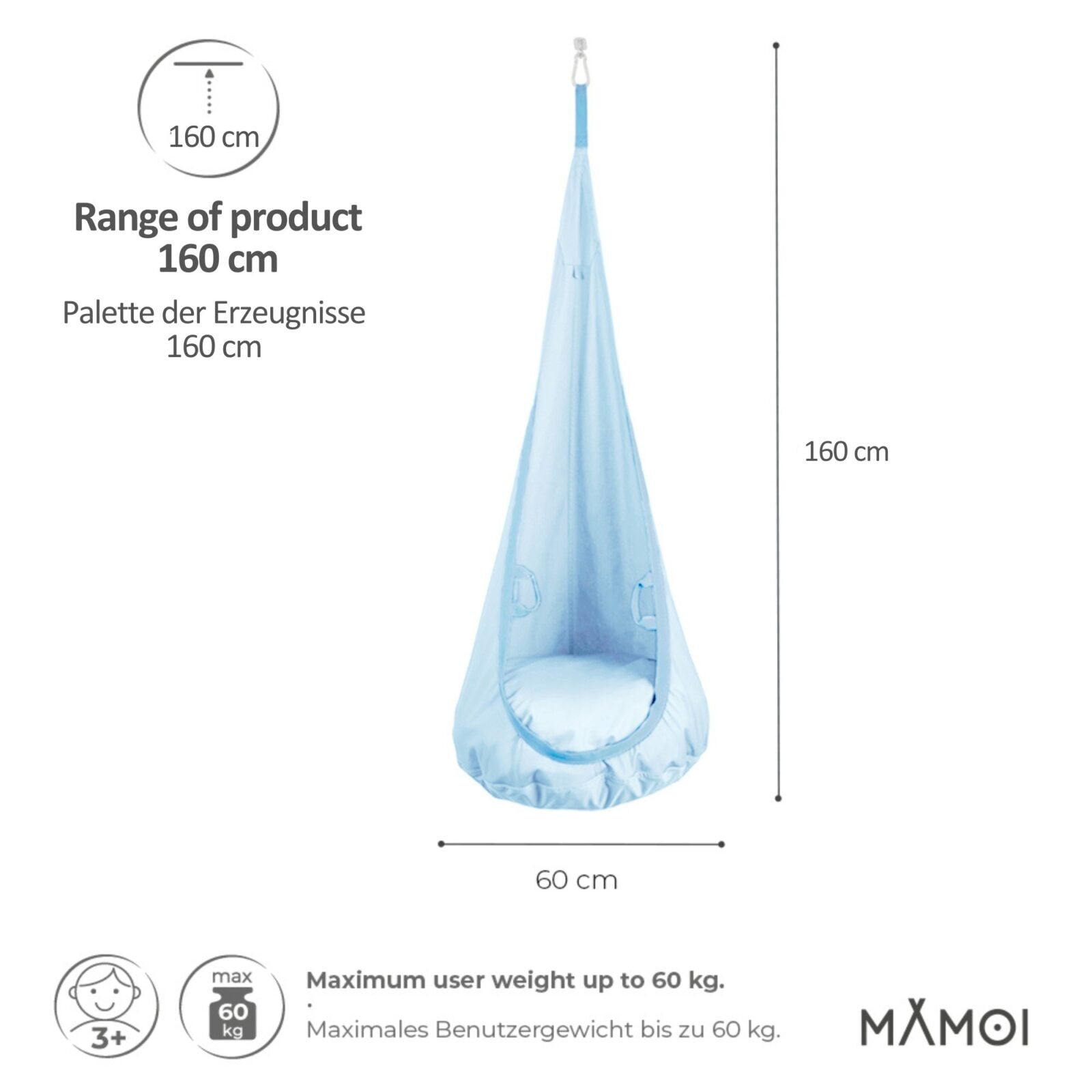 MAMOI® Swing hanging chair Blue, Indoor hammock, Sensory swing seat for bedroom for kids, Child door swinging nest for autism, Garden egg swings for children-1