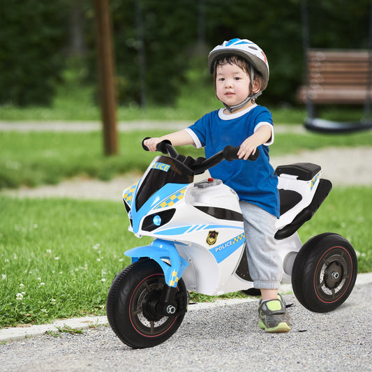 HOMCOM Kids Ride-On Police Bike 3-Wheel Vehicle w/ Music Lights Safe Seat Handlebars Toddler Child Learning Fun Development 18-36 Months Blue-0