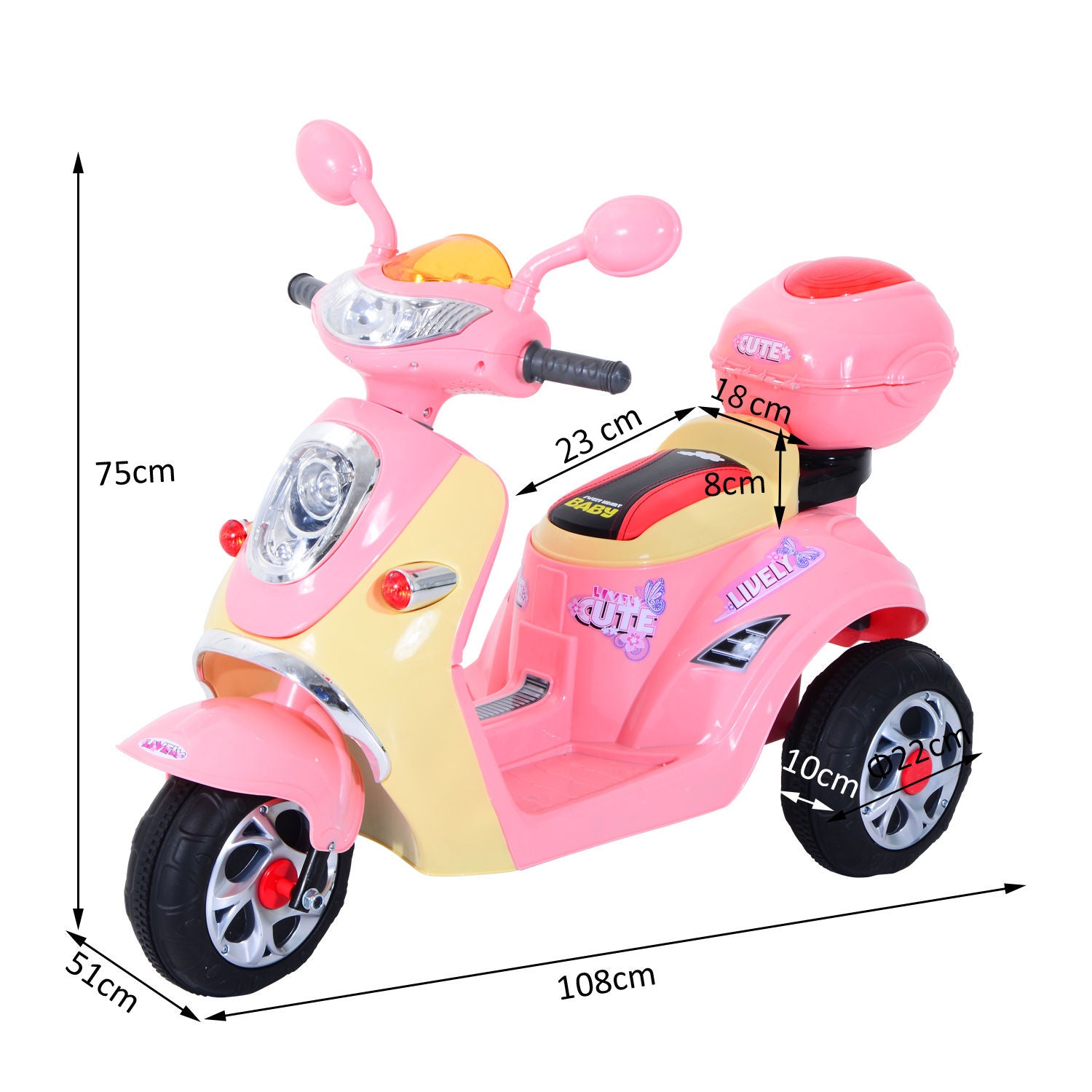 HOMCOM Toy Motorbike Plastic Music Playing Electric Ride-On Motorbike w/ Lights Pink-1