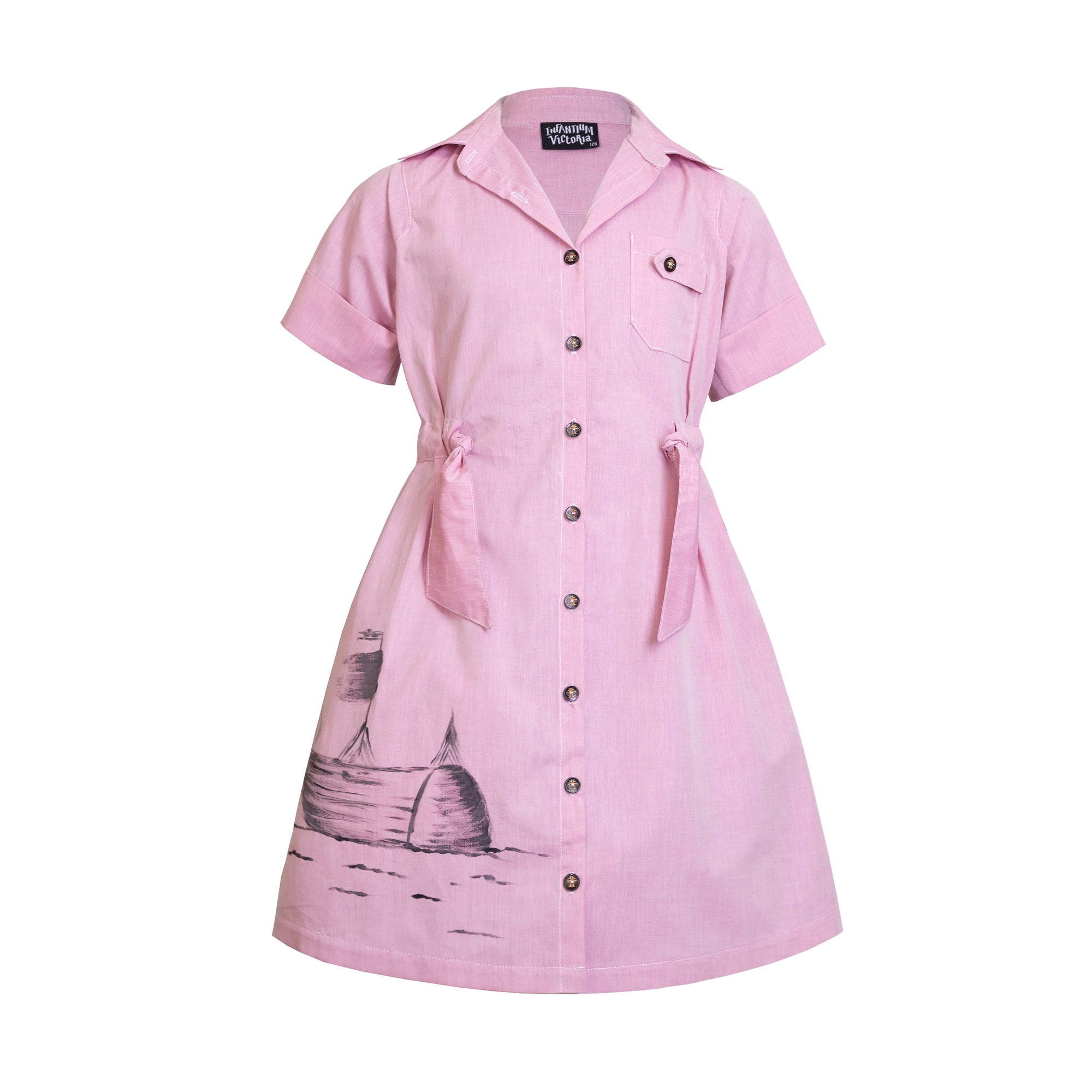 Hand-Painted Pink Safari Dress for Girls Limited Edition, GOTS-0