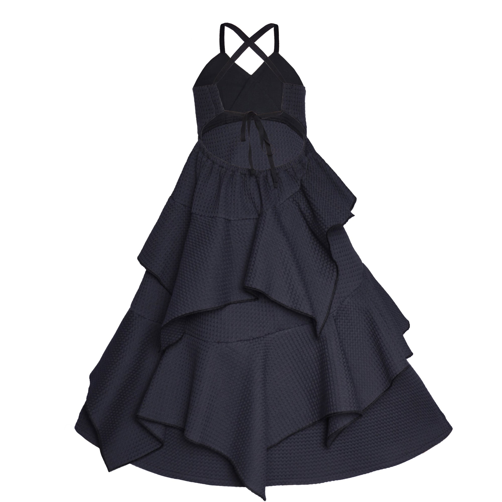 Black Waffle Cotton Gown for Girls-3
