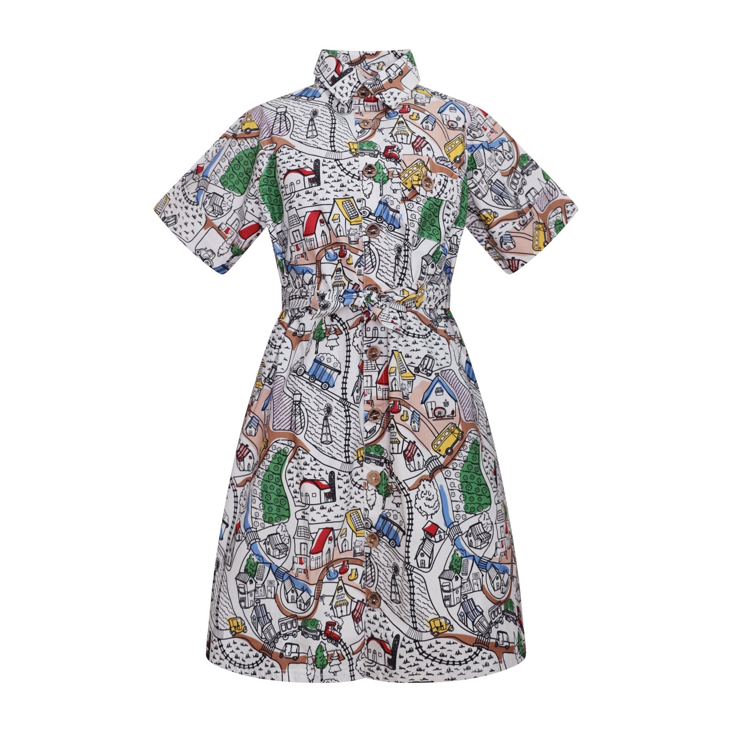 Village Print Girls Summer Dress-0
