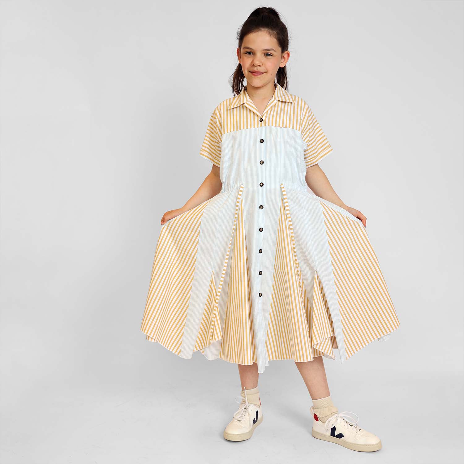 Zero Waste Girls Shirt Dress in Stripes-2