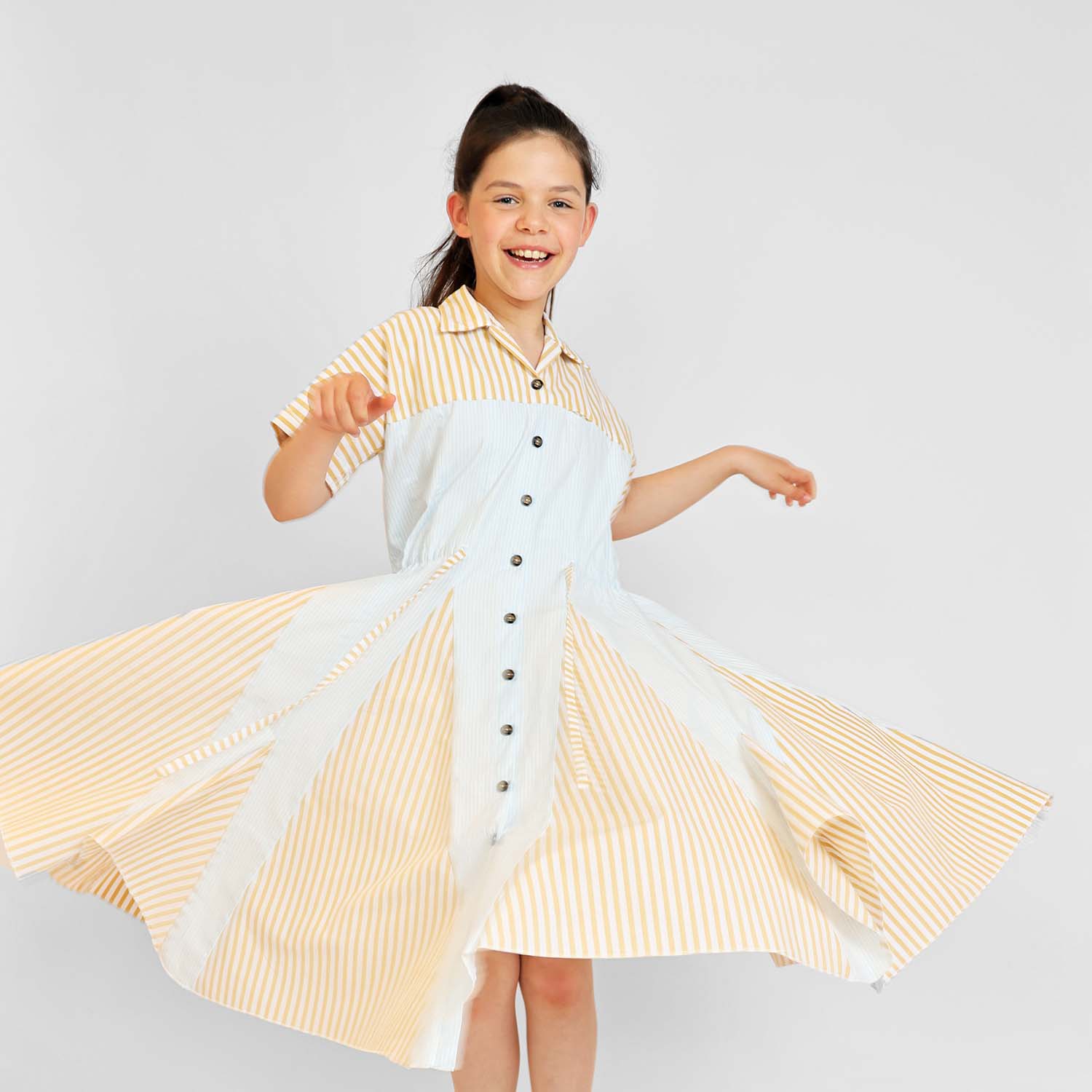 Zero Waste Girls Shirt Dress in Stripes-1