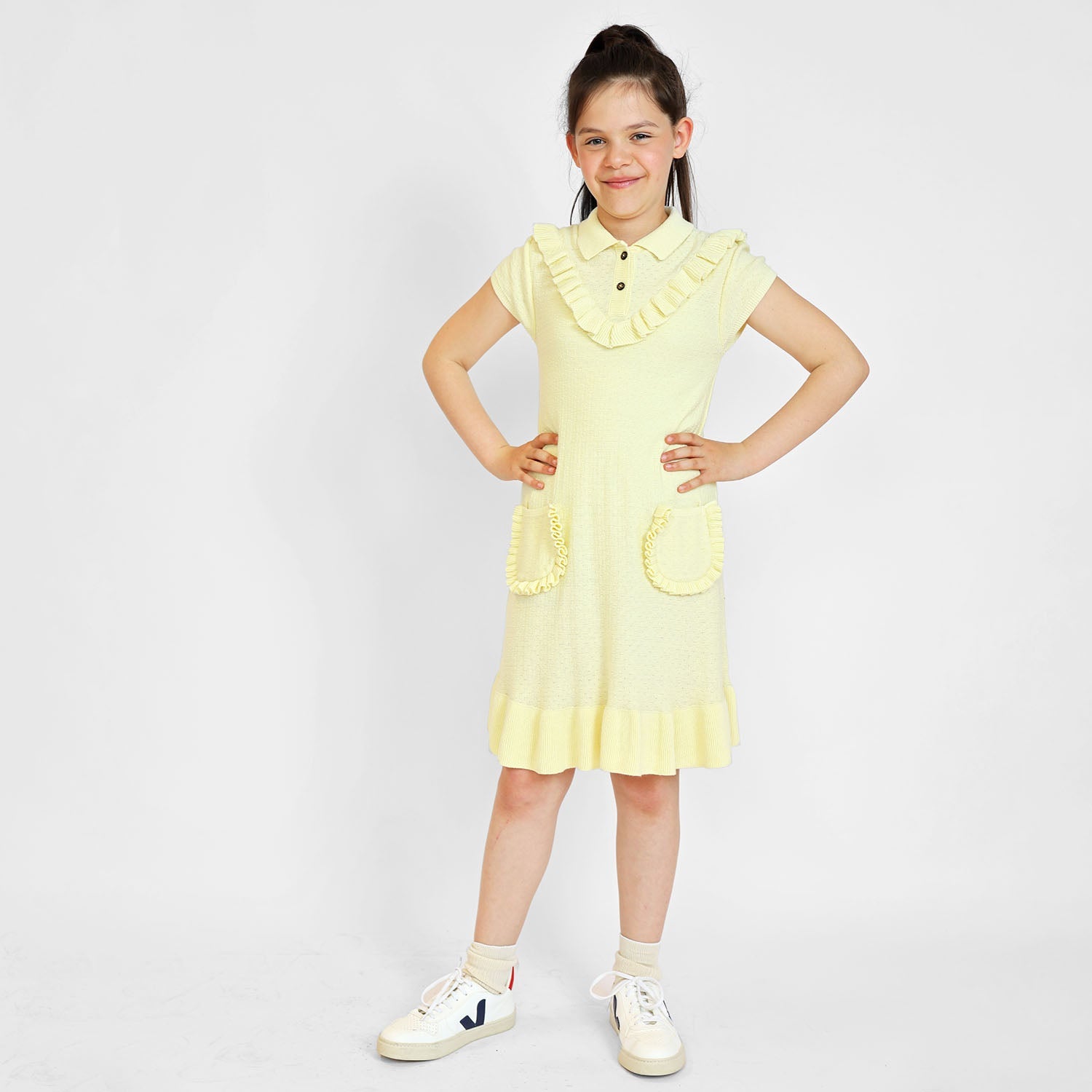 Yellow Knit Midi Dress with Yoke-2