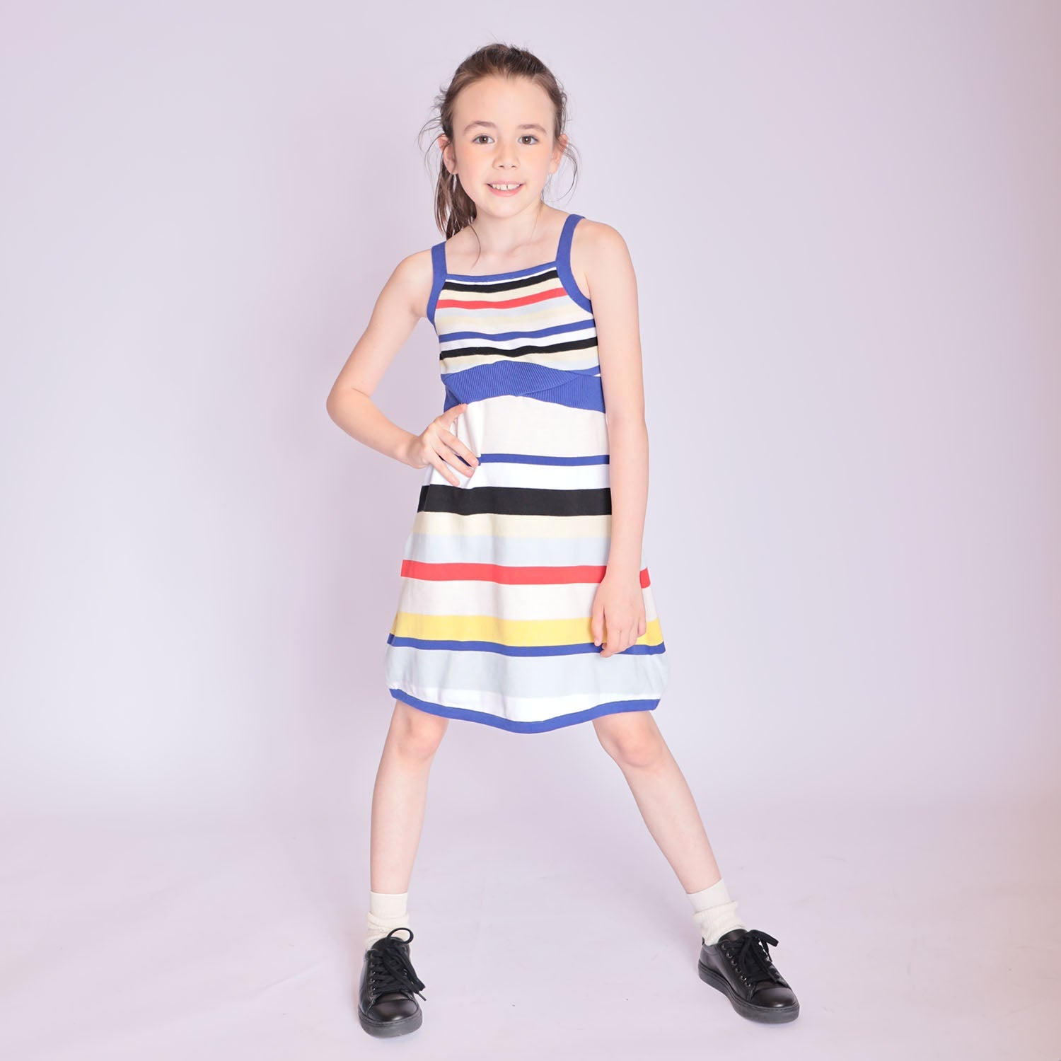 Girls Beach Dress with Bright Stripes-1