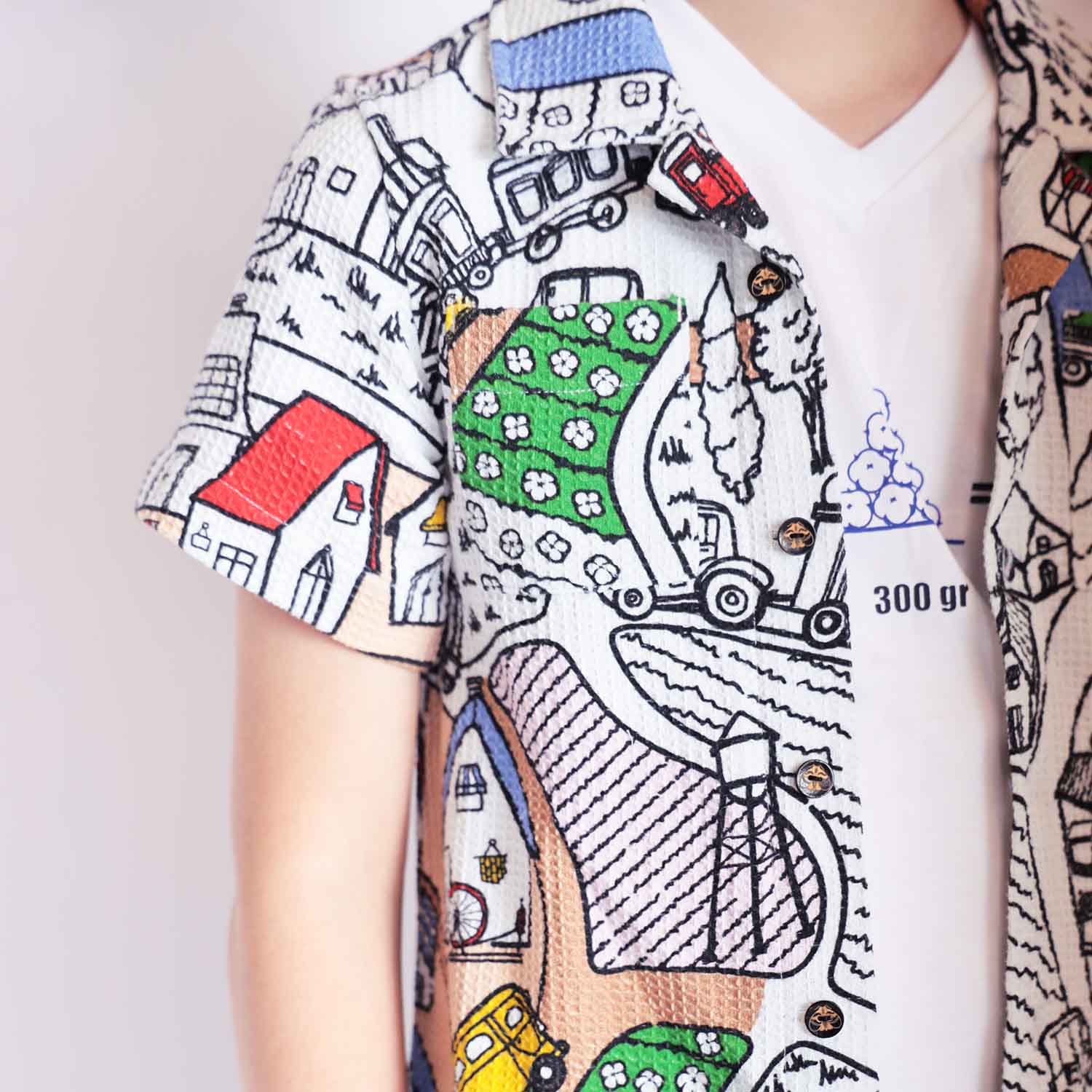 Village Print Boys and Girls Button Up Shirt-4
