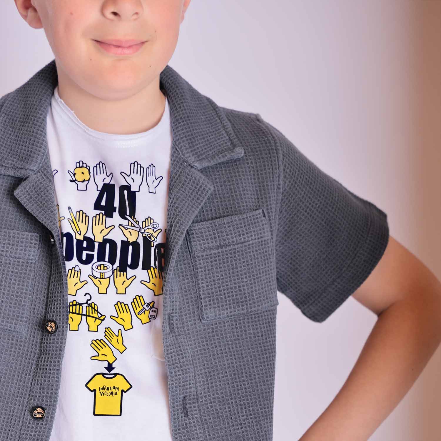 Grey Boys and Girls Button Up Shirt-3