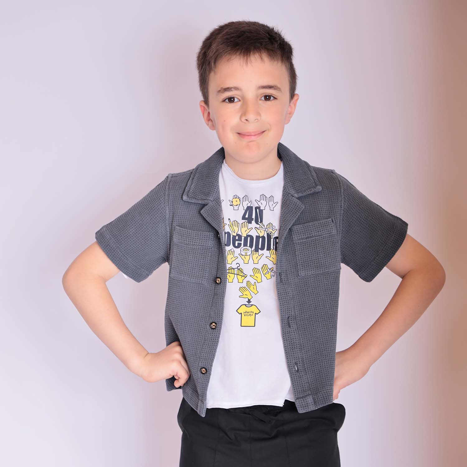 Grey Boys and Girls Button Up Shirt-1