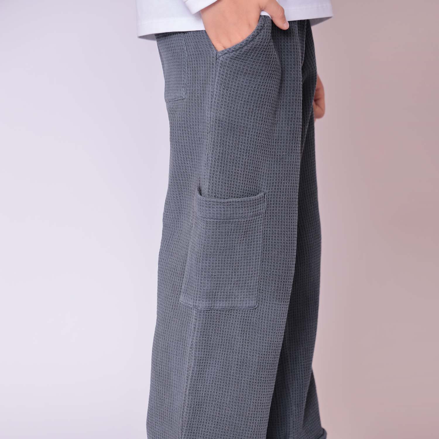 Grey Waffle Pants for Kids-3