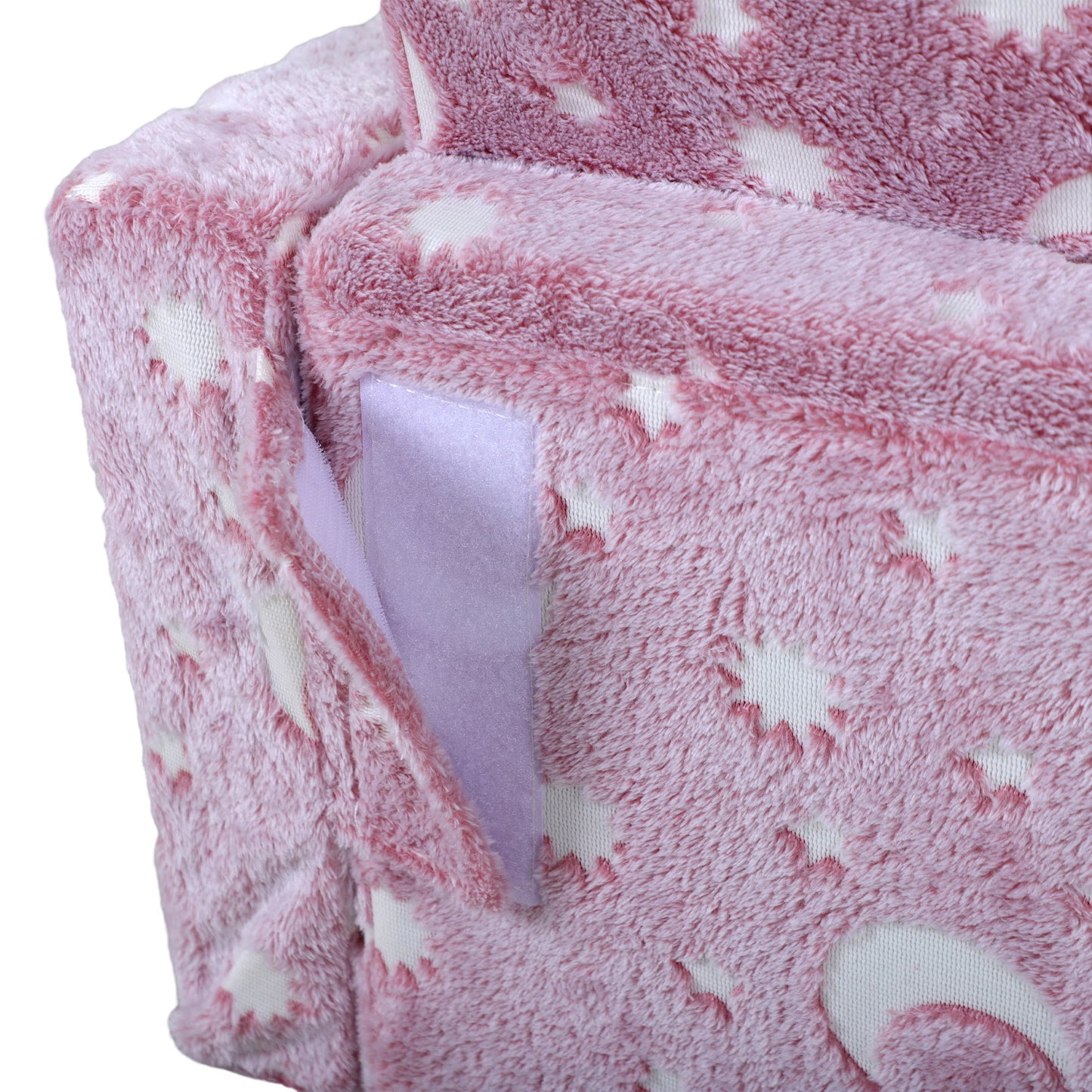 Childrens Sofa Beds 2 in 1 Kids Foldable Chair with Glow in The Dark Stars Moon Design, Washable Cushion and Cover in Pink | AIYAPLAY-6