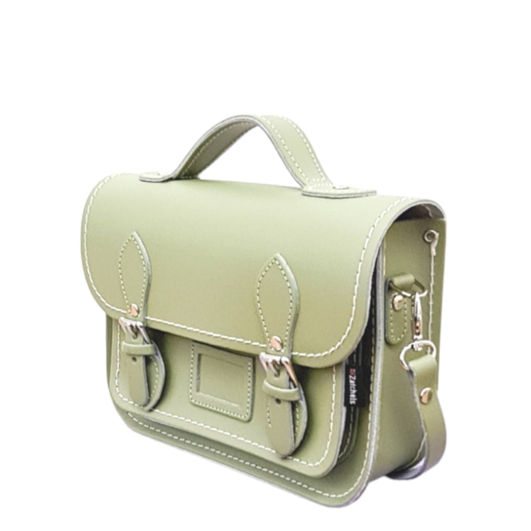 Leather Midi Satchel -  Sage Green-1